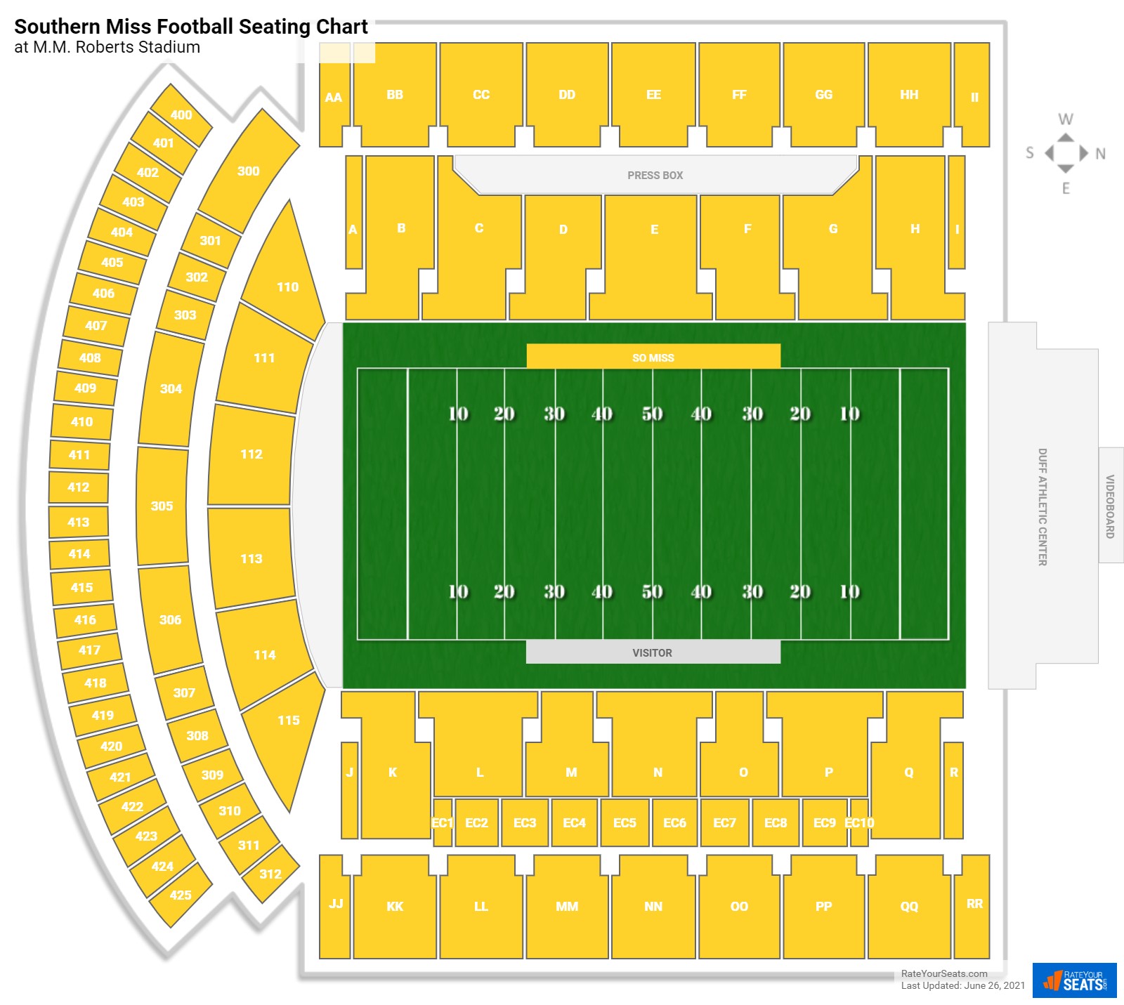Southern Mississippi Golden Eagles Seating Chart at M.M. Roberts Stadium