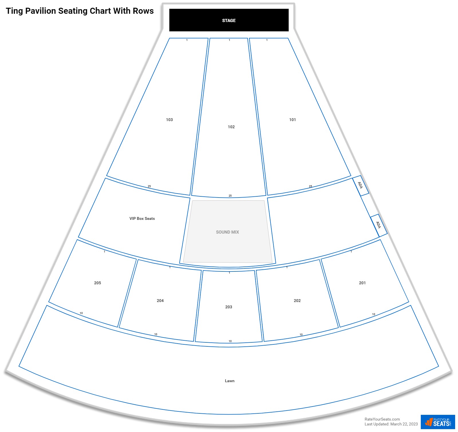 Ting Pavilion seating chart with row numbers