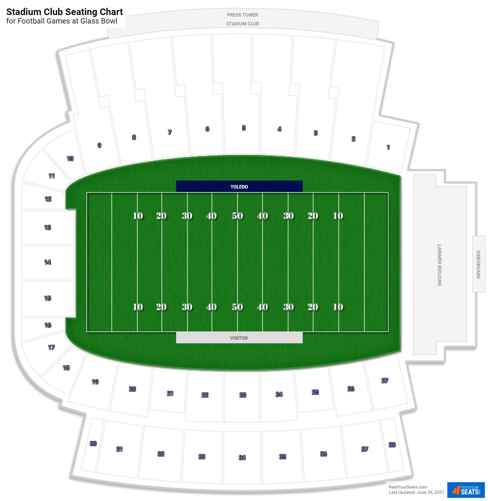 click to enlarge Football Stadium Club Seating Chart at Glass Bowl Stadium