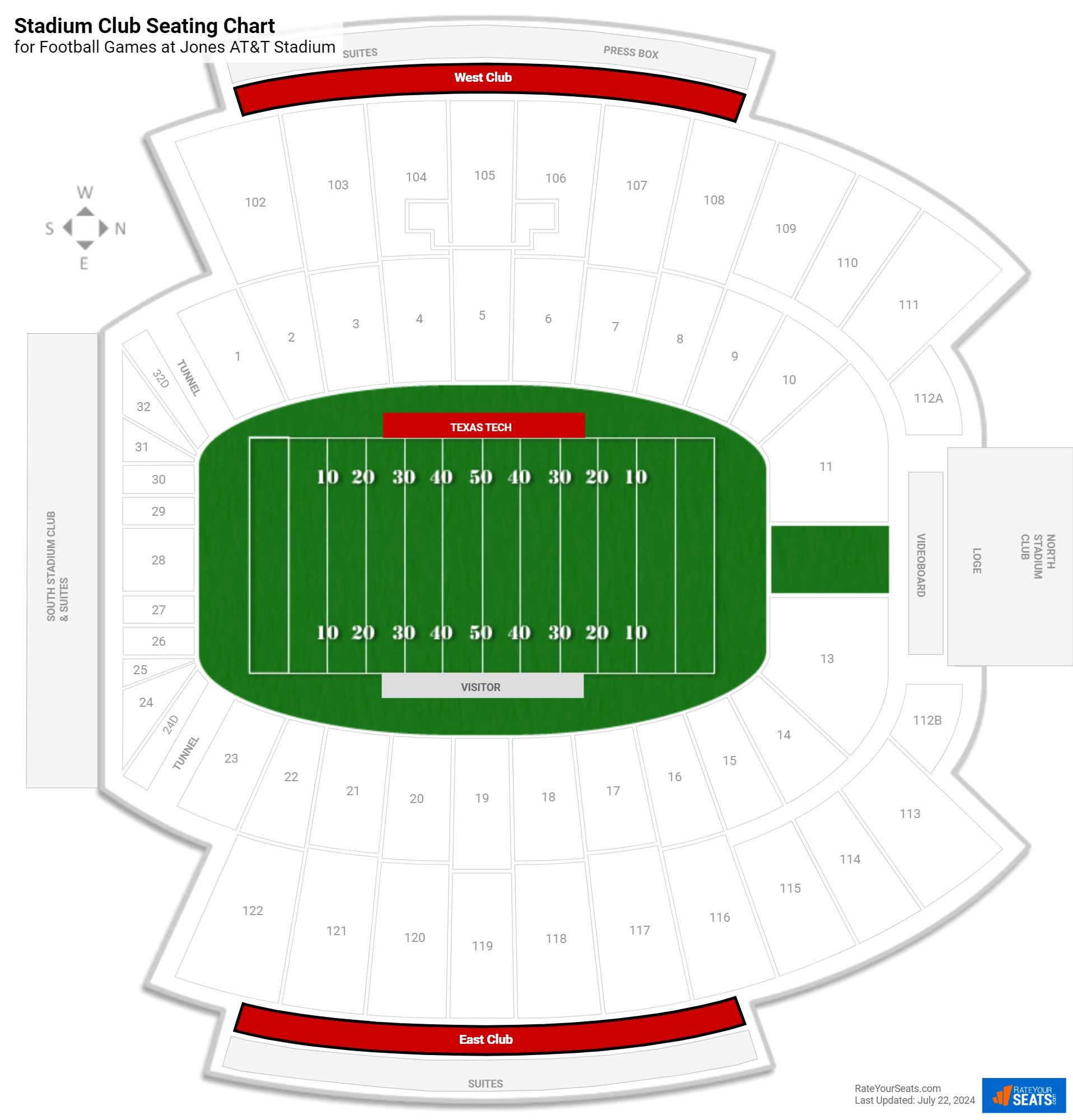 click to enlarge Football Stadium Club Seating Chart at Jones AT&T Stadium