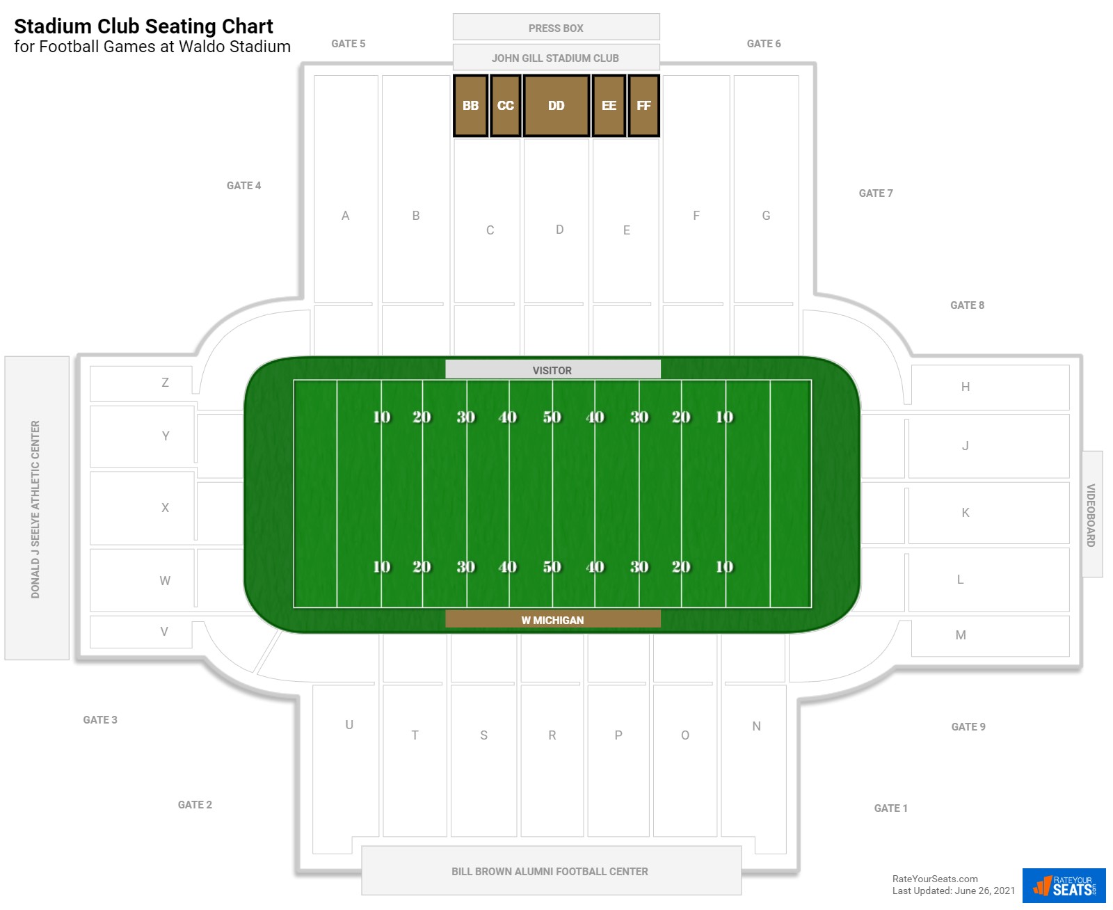 click to enlarge Football Stadium Club Seating Chart at Waldo Stadium