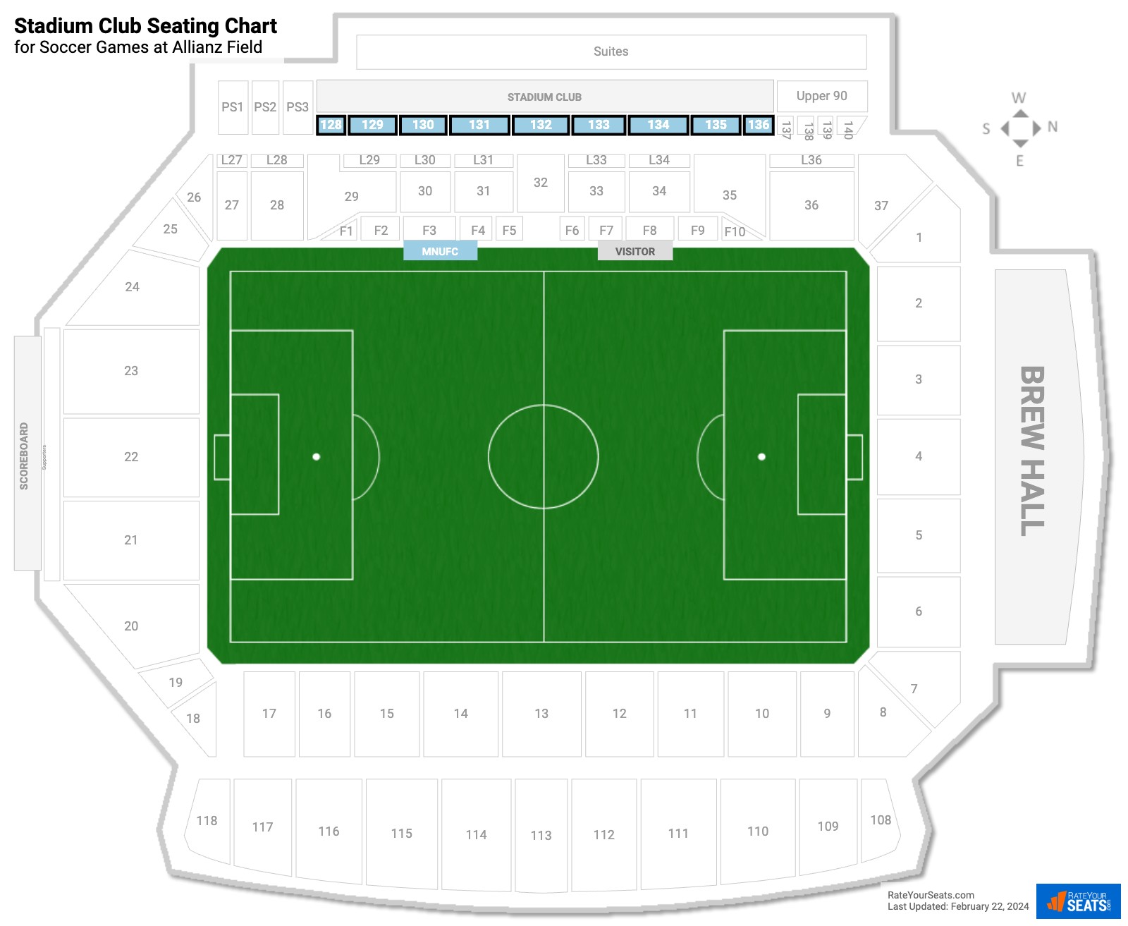 click to enlarge Soccer Stadium Club Seating Chart at Allianz Field