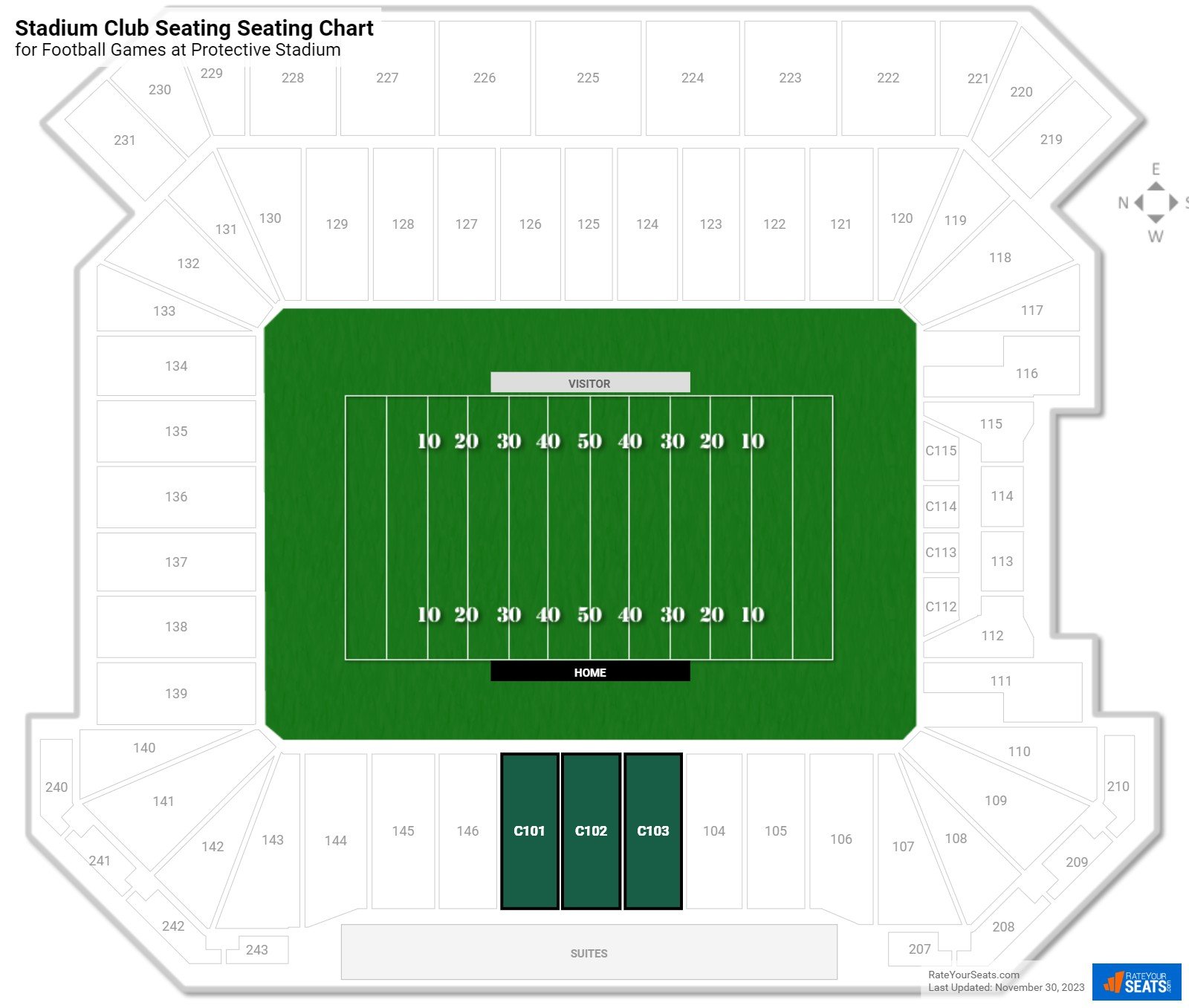 Football Stadium Club Seating Seating Chart at Protective Stadium. click .....