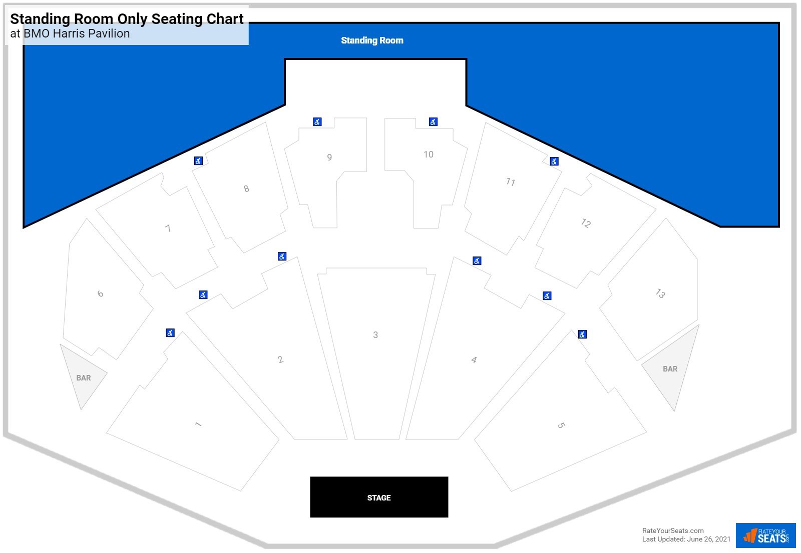 click to enlarge Concert Standing Room Only Seating Chart at BMO Harris Pavilion