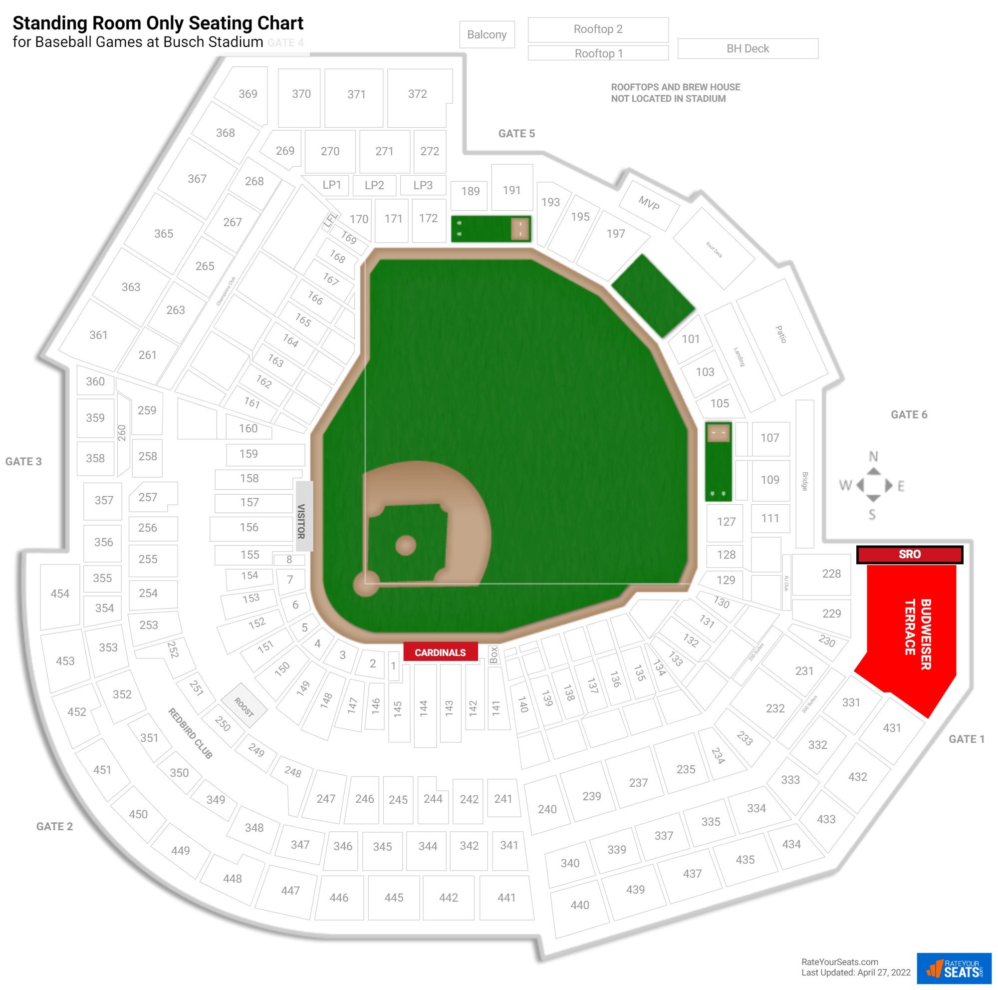 Baseball Standing Room Only Seating Chart at Busch Stadium