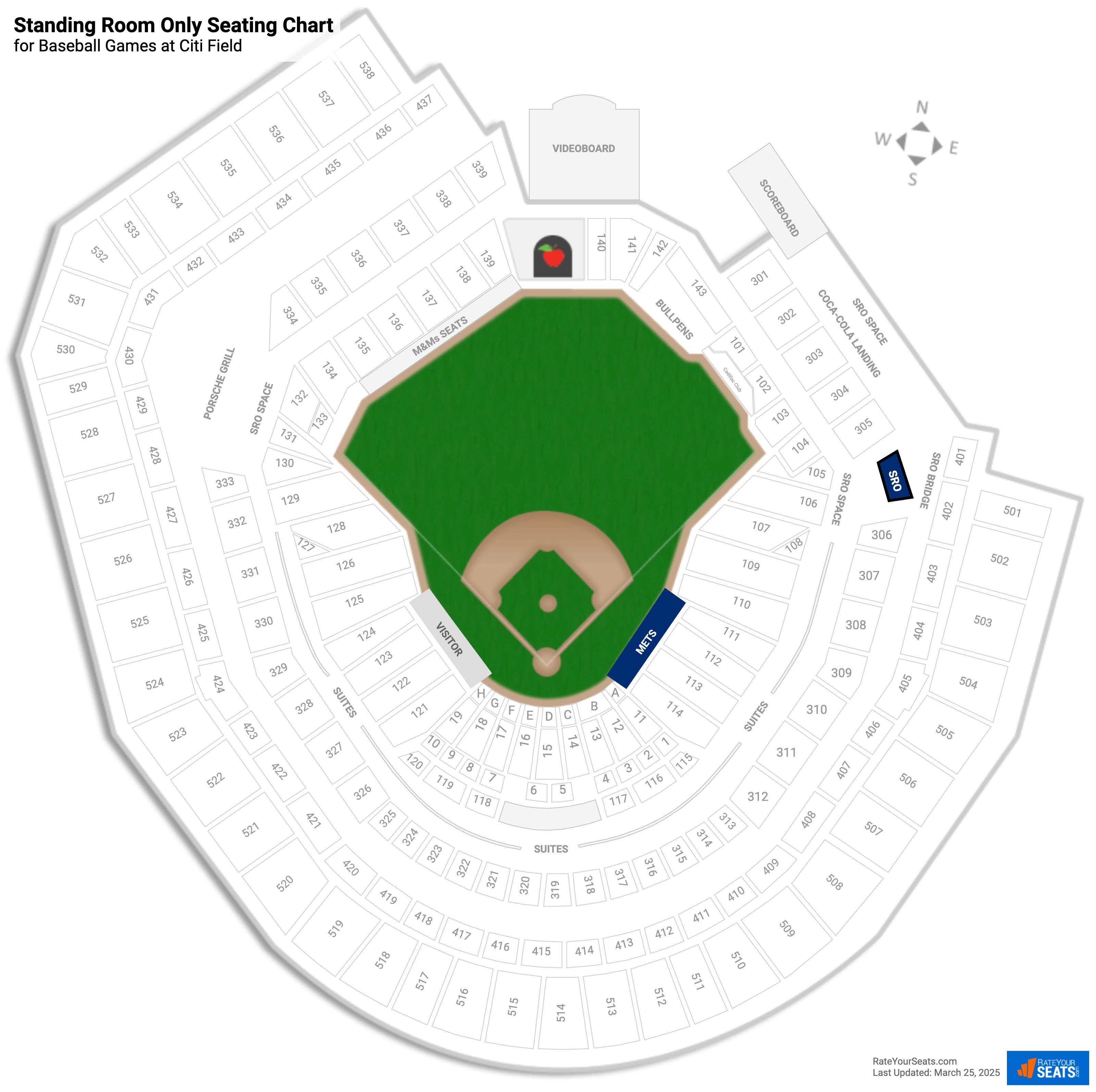 click to enlarge Baseball Standing Room Only Seating Chart at Citi Field
