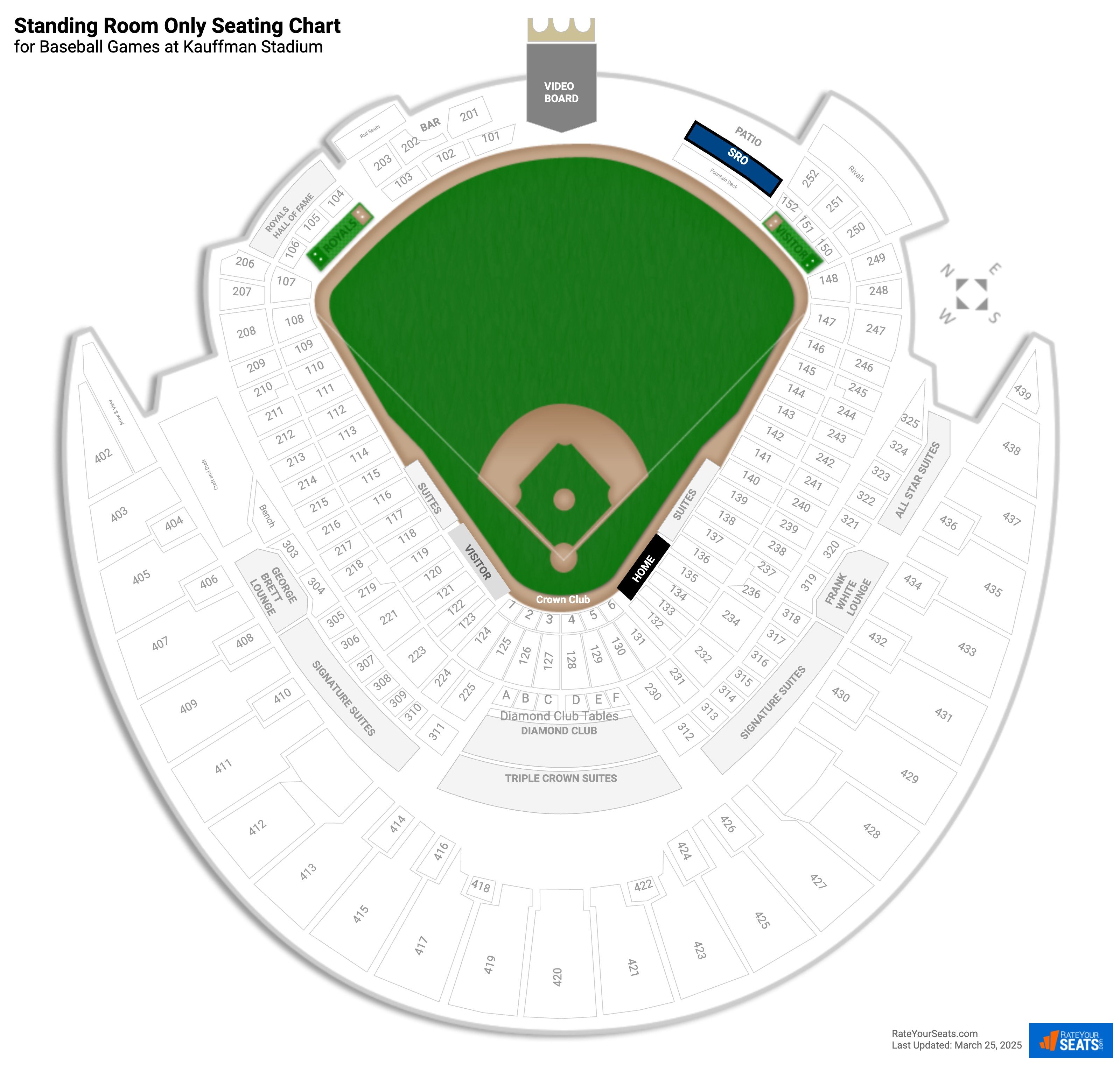 click to enlarge Baseball Standing Room Only Seating Chart at Kauffman Stadium