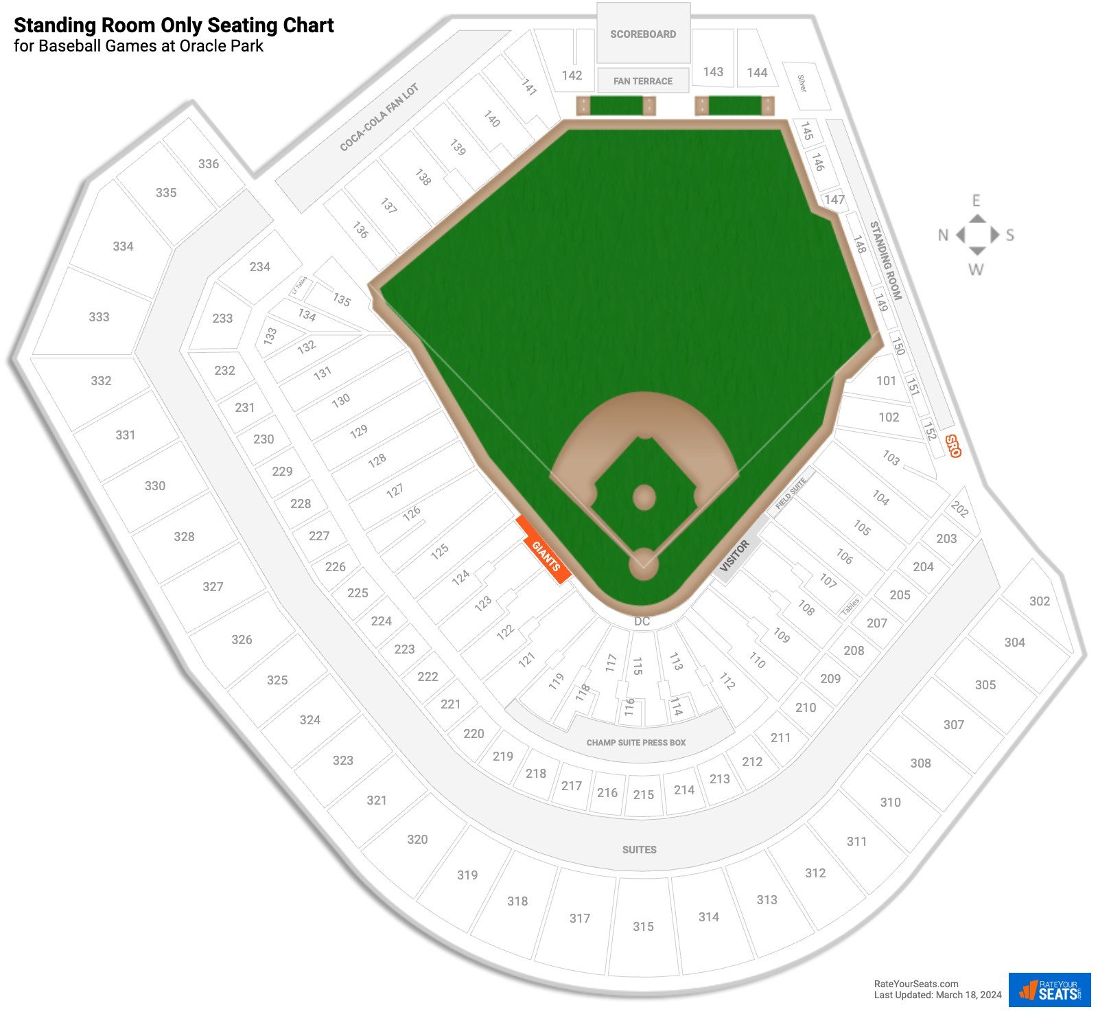 Baseball Standing Room Only Seating Chart at Oracle Park
