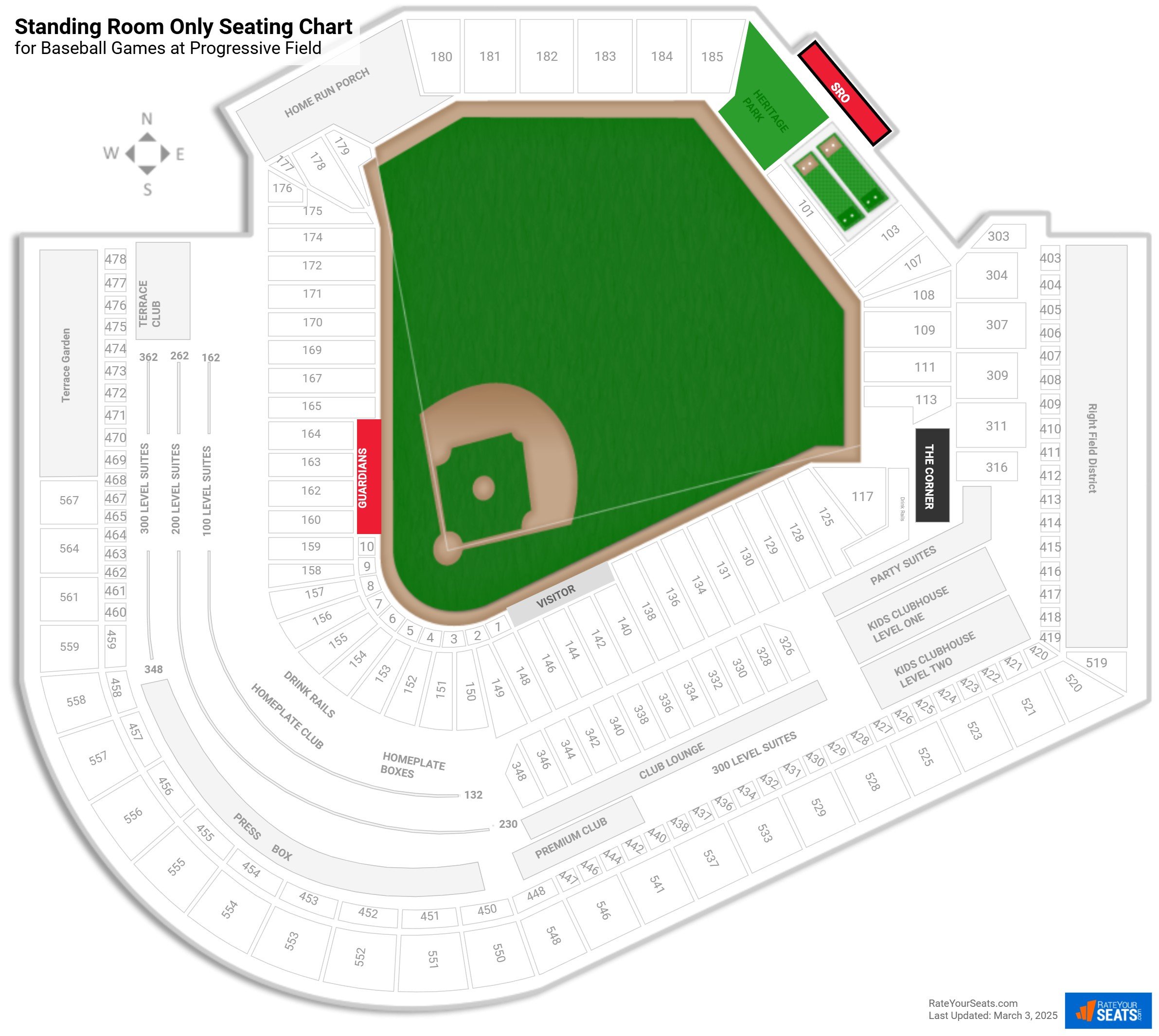 click to enlarge Baseball Standing Room Only Seating Chart at Progressive Field