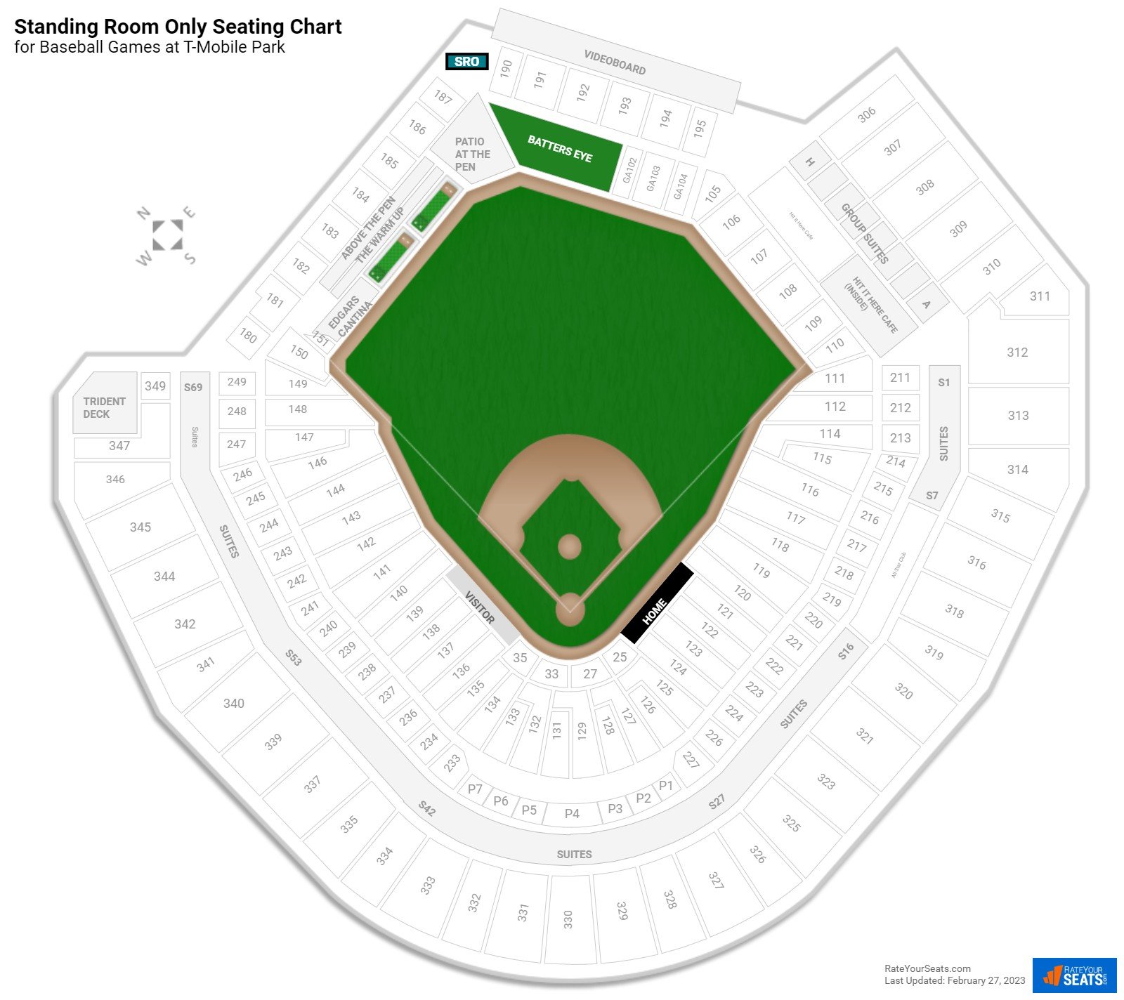 click to enlarge Baseball Standing Room Only Seating Chart at T-Mobile Park