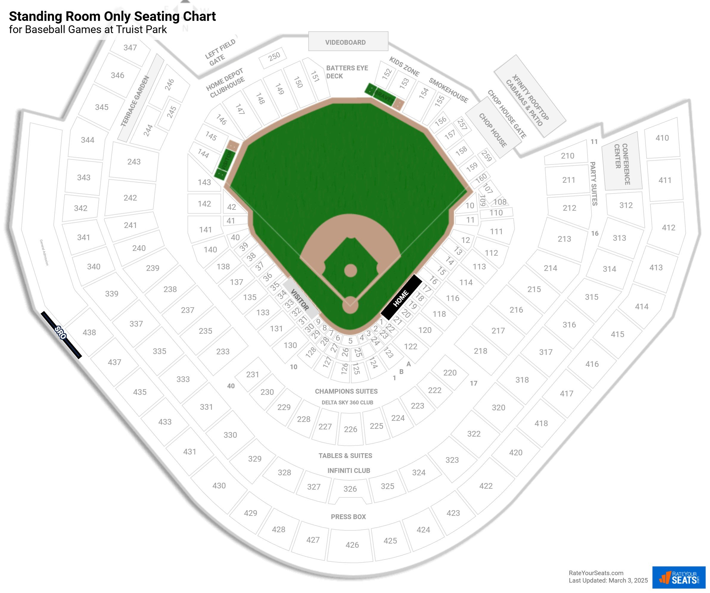 click to enlarge Baseball Standing Room Only Seating Chart at Truist Park