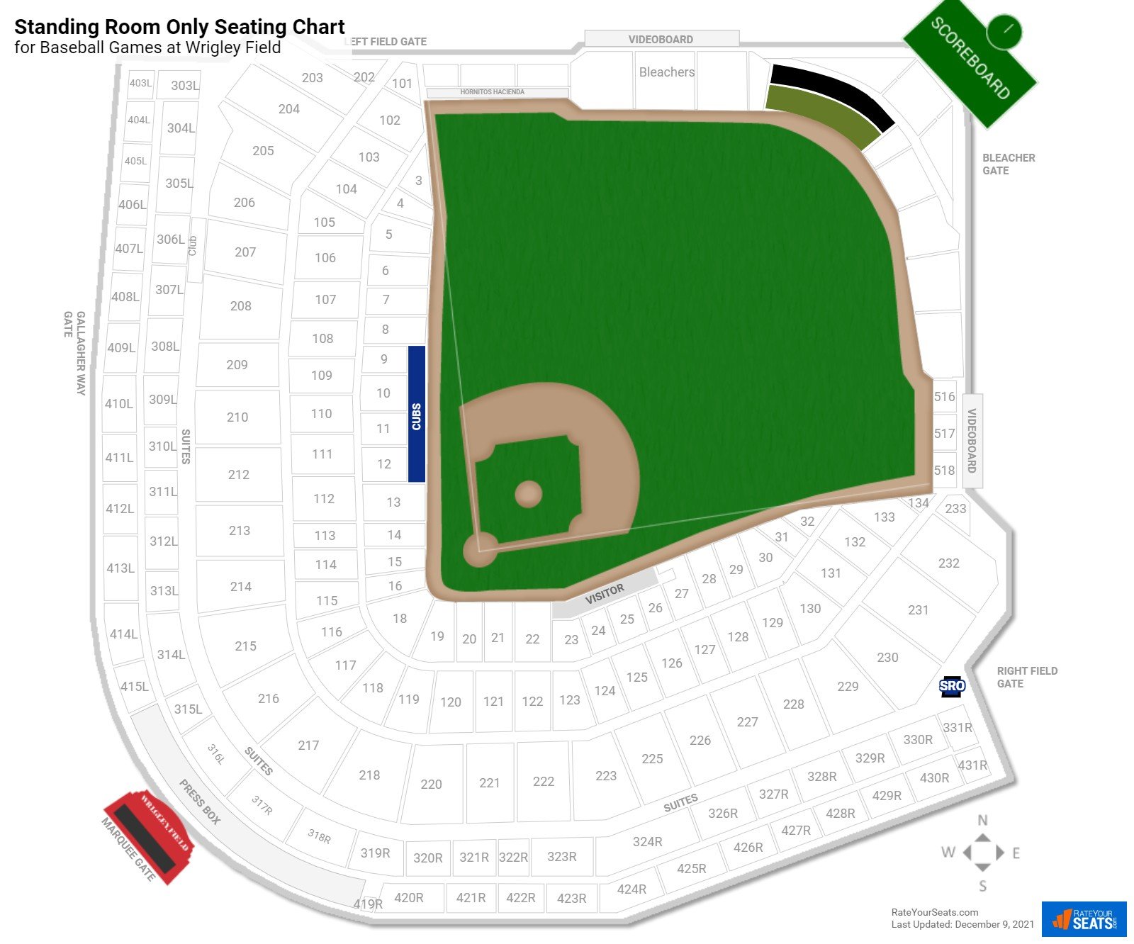 Baseball Standing Room Only Seating Chart at Wrigley Field