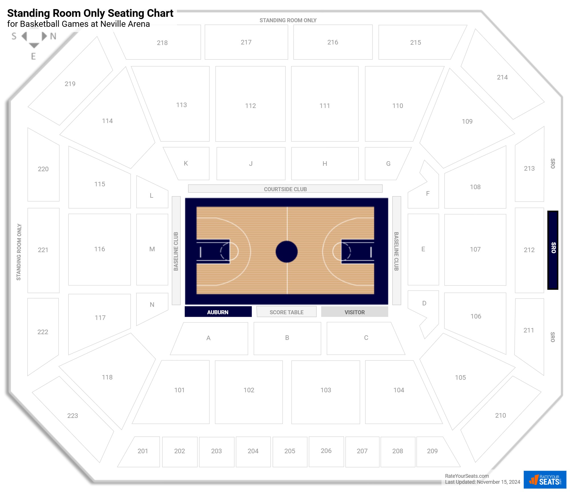 click to enlarge Basketball Standing Room Only Seating Chart at Neville Arena