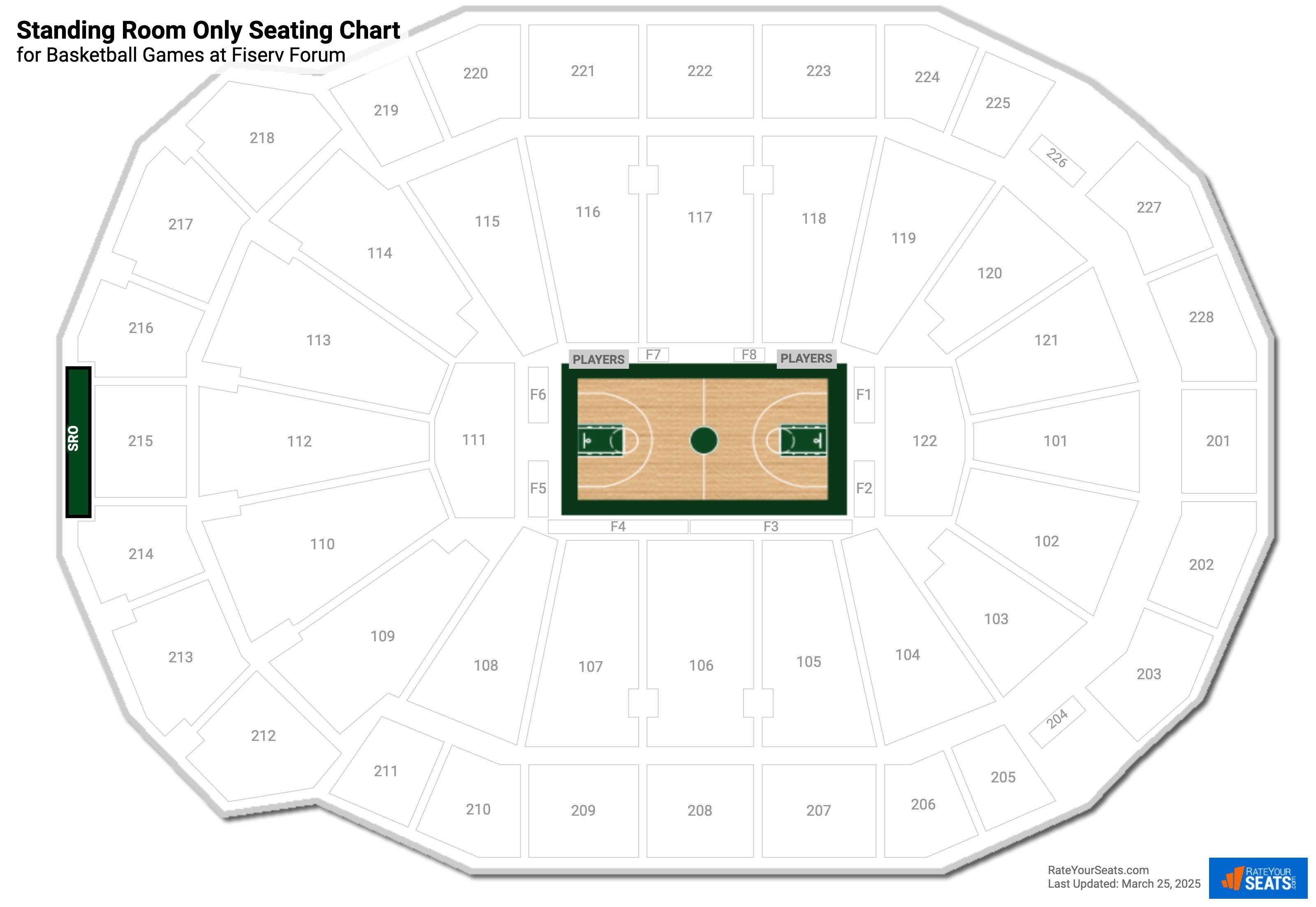 click to enlarge Basketball Standing Room Only Seating Chart at Fiserv Forum