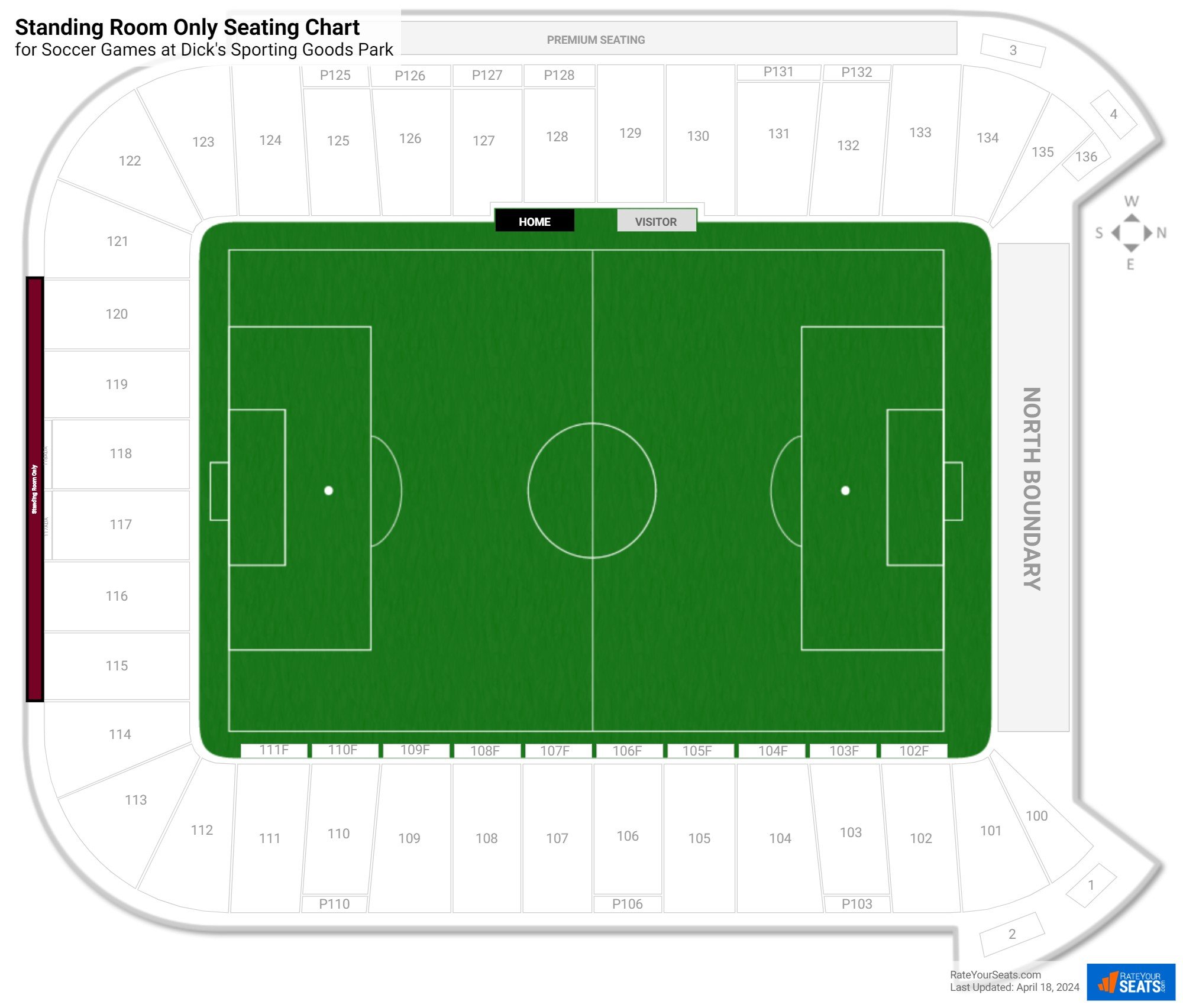 click to enlarge Soccer Standing Room Only Seating Chart at Dick