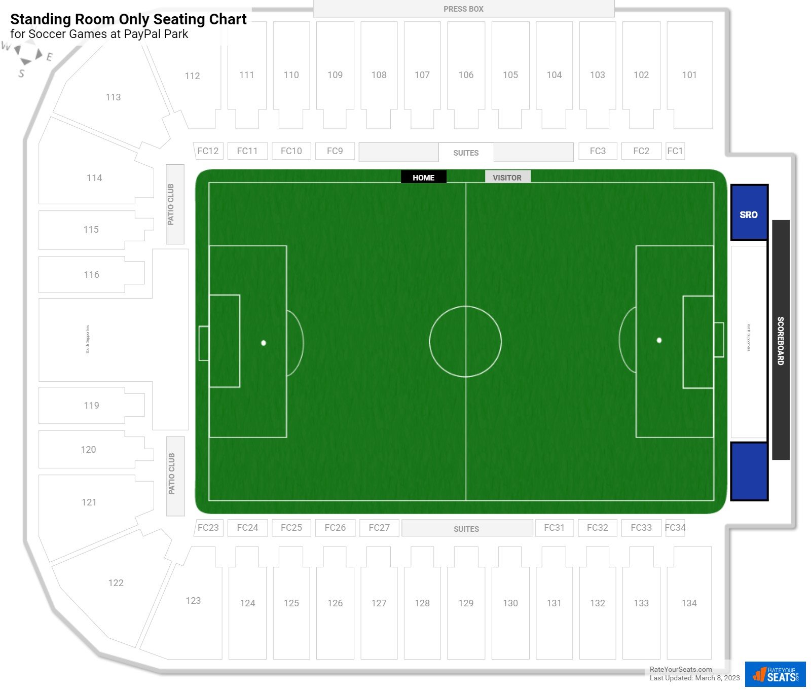 click to enlarge Soccer Standing Room Only Seating Chart at PayPal Park