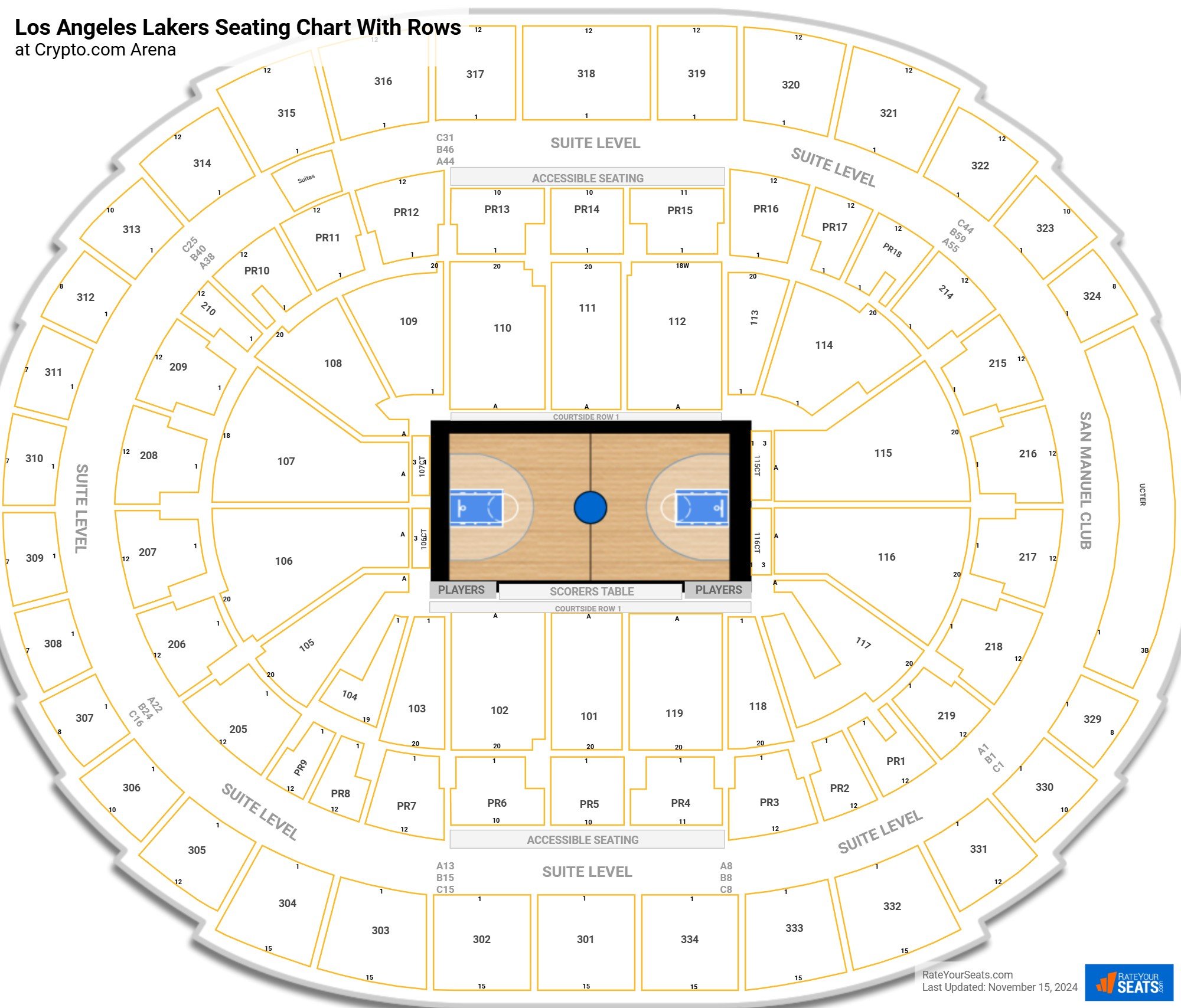 Staples Center seating chart with rows basketball