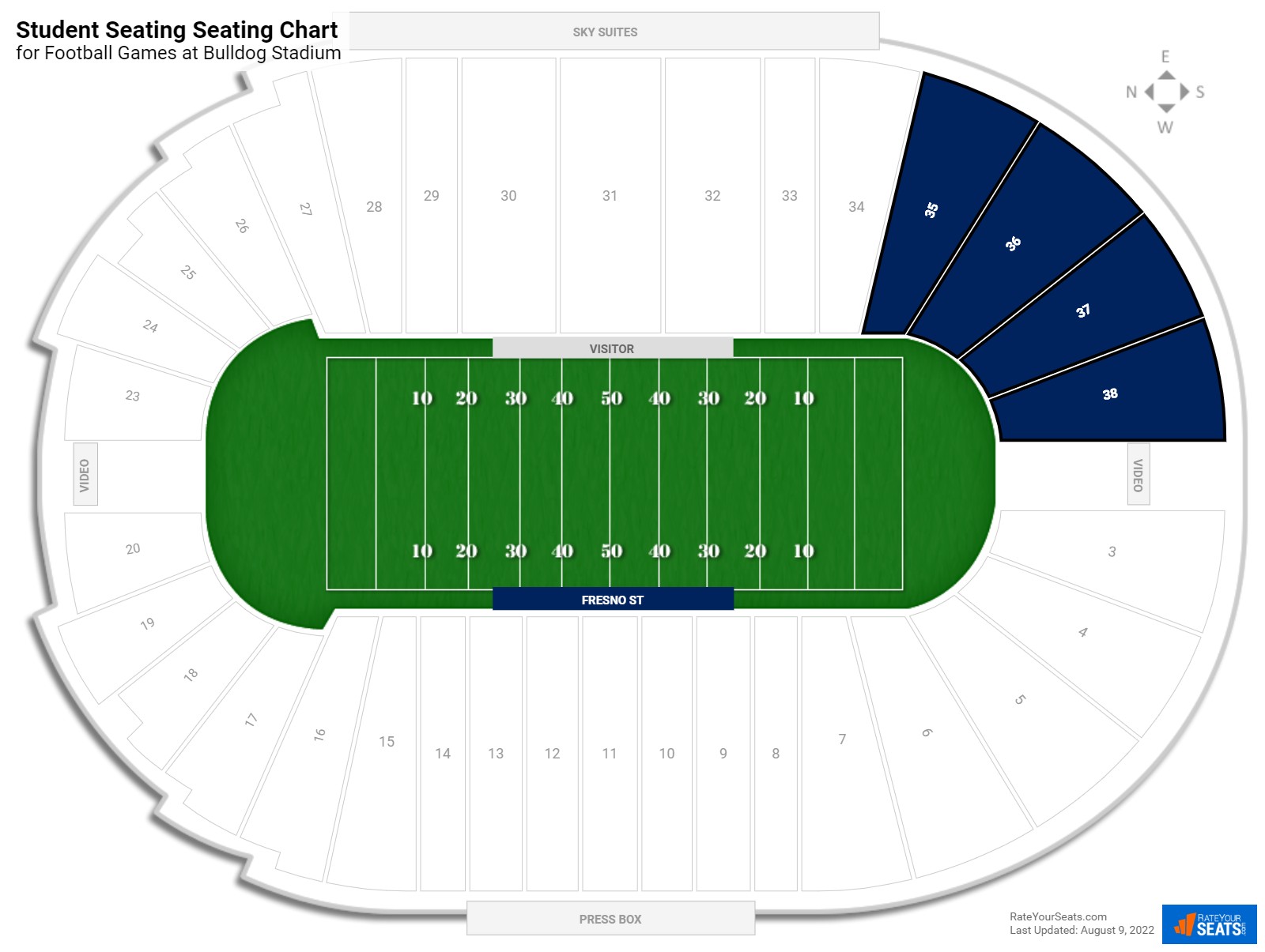click to enlarge Football Student Seating Seating Chart at Bulldog Stadium