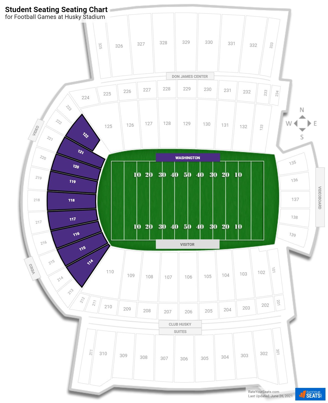 click to enlarge Football Student Seating Seating Chart at Husky Stadium