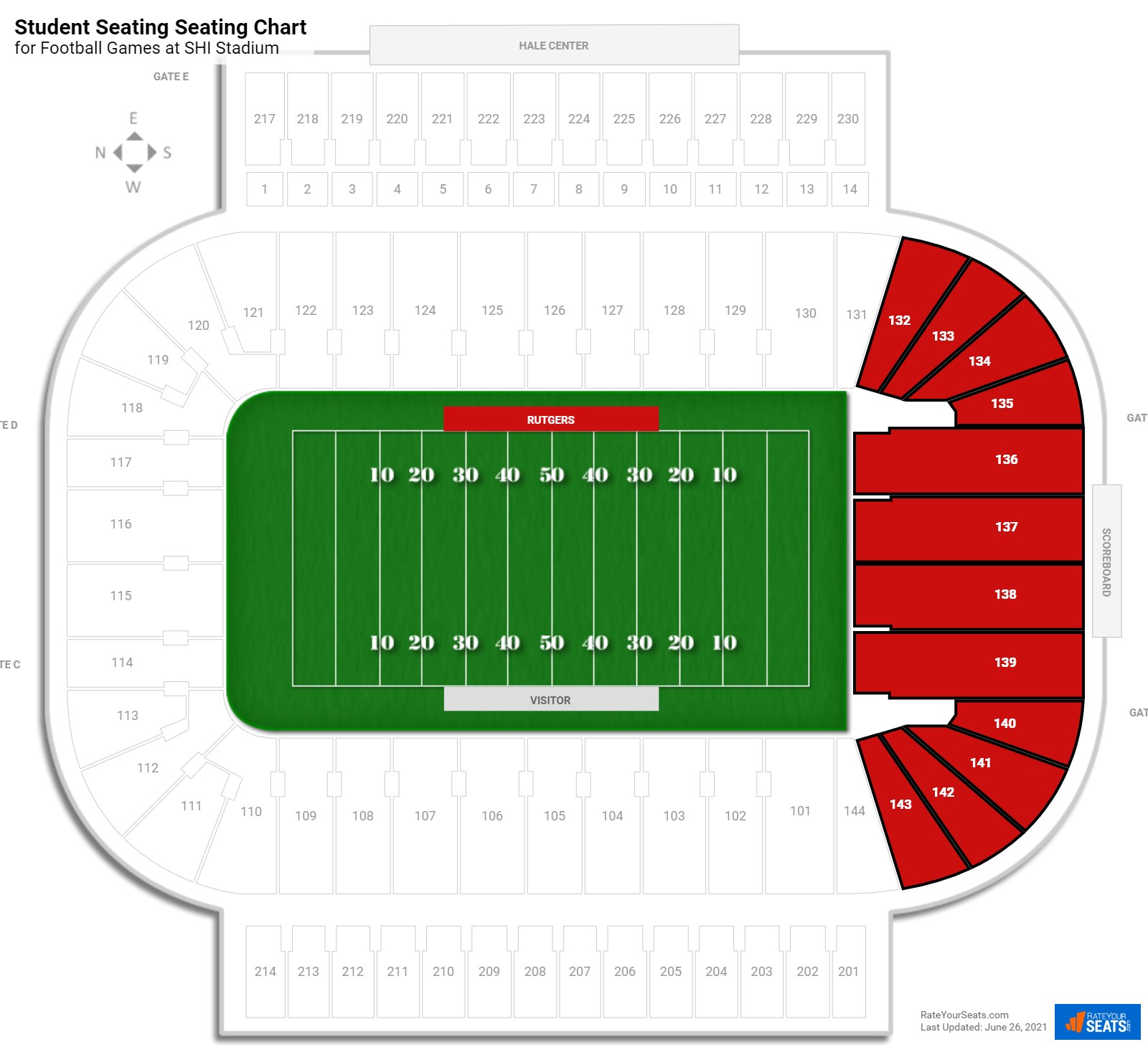 click to enlarge Football Student Seating Seating Chart at SHI Stadium