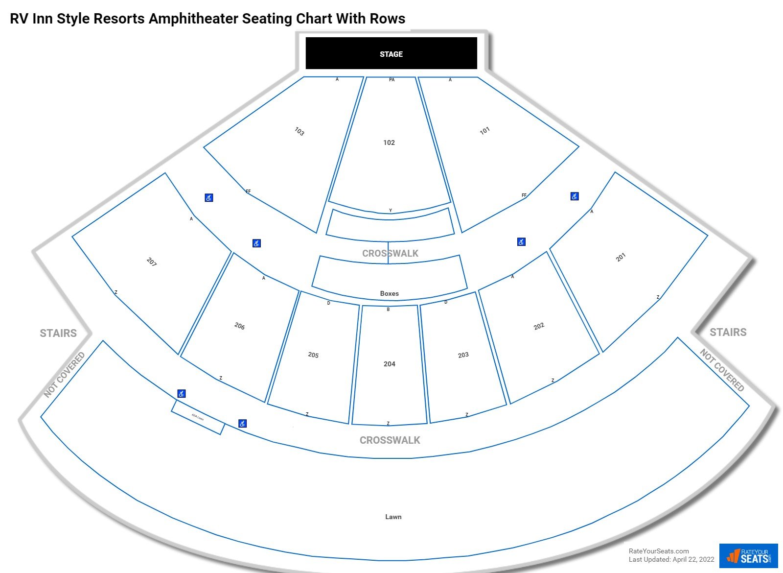 RV Inn Style Resorts Amphitheater seating chart with row numbers
