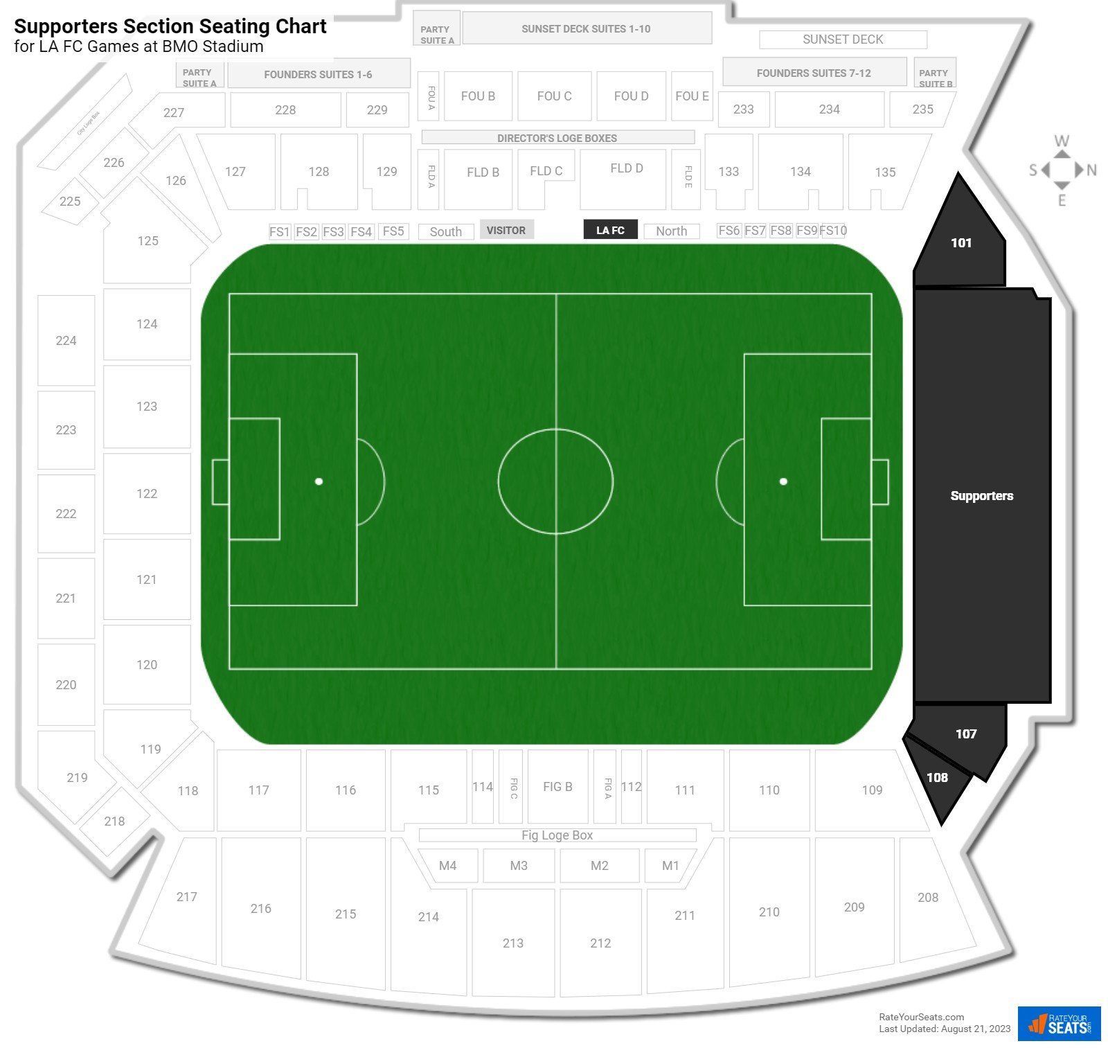 LA FC Supporters Section Seating Chart at BMO Stadium