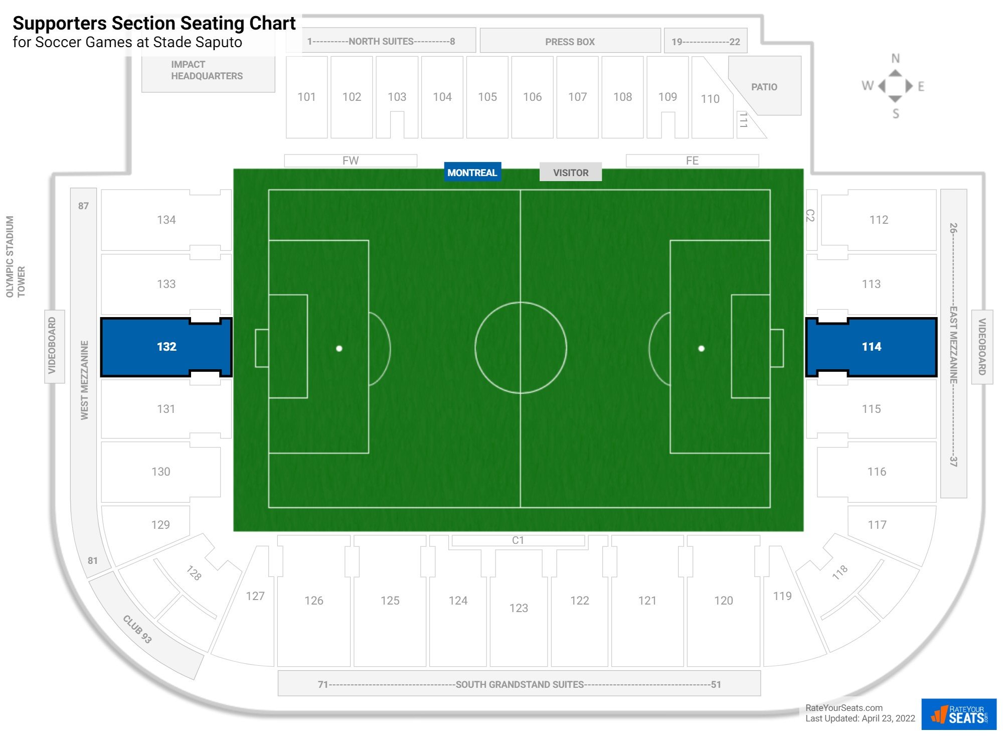 click to enlarge Soccer Supporters Section Seating Chart at Stade Saputo