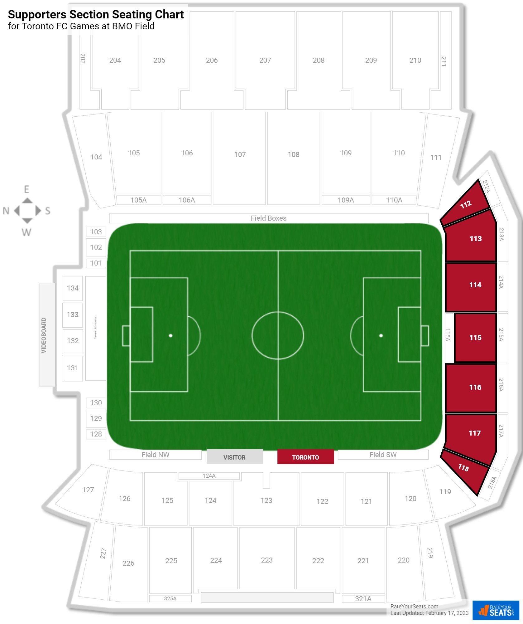 Toronto FC Supporters Section Seating Chart at BMO Field