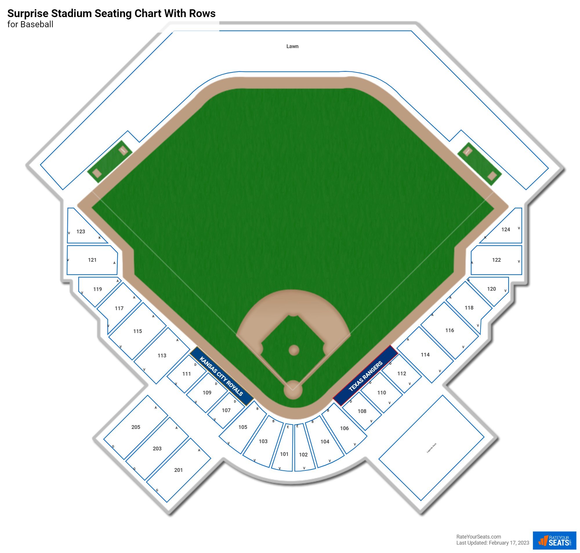 Surprise Stadium seating chart with row numbers