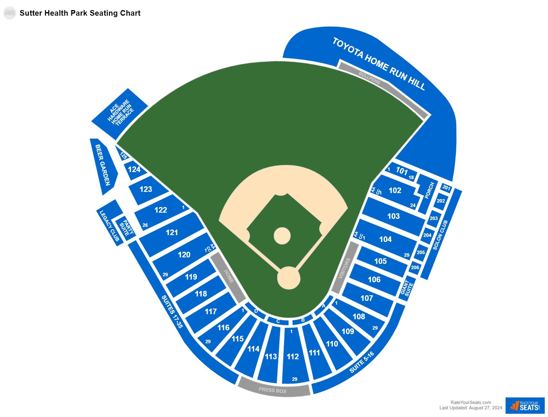 Interactive seating chart Baseball seating chart at Sutter Health Park