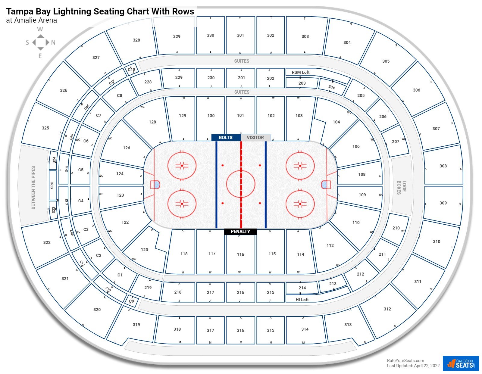 Amalie Arena seating chart with row numbers