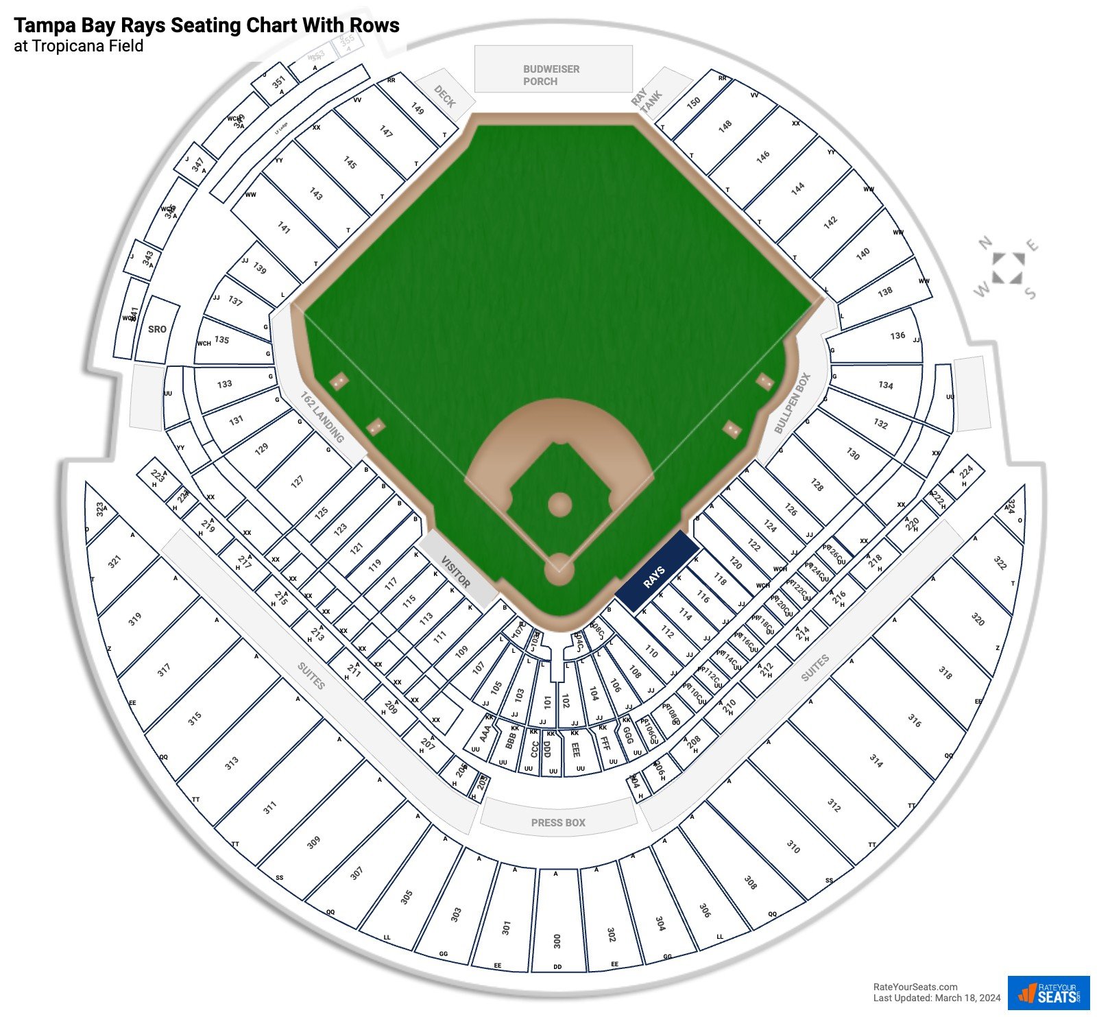 Tropicana Field seating chart with row numbers