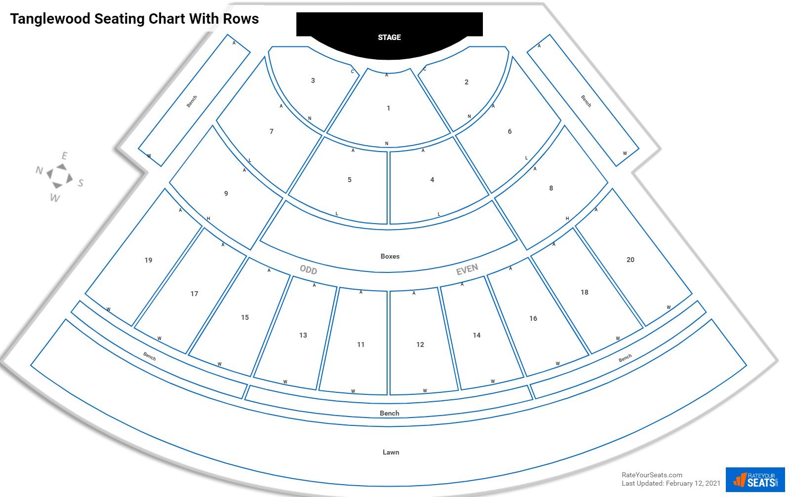 Tanglewood seating chart with row numbers