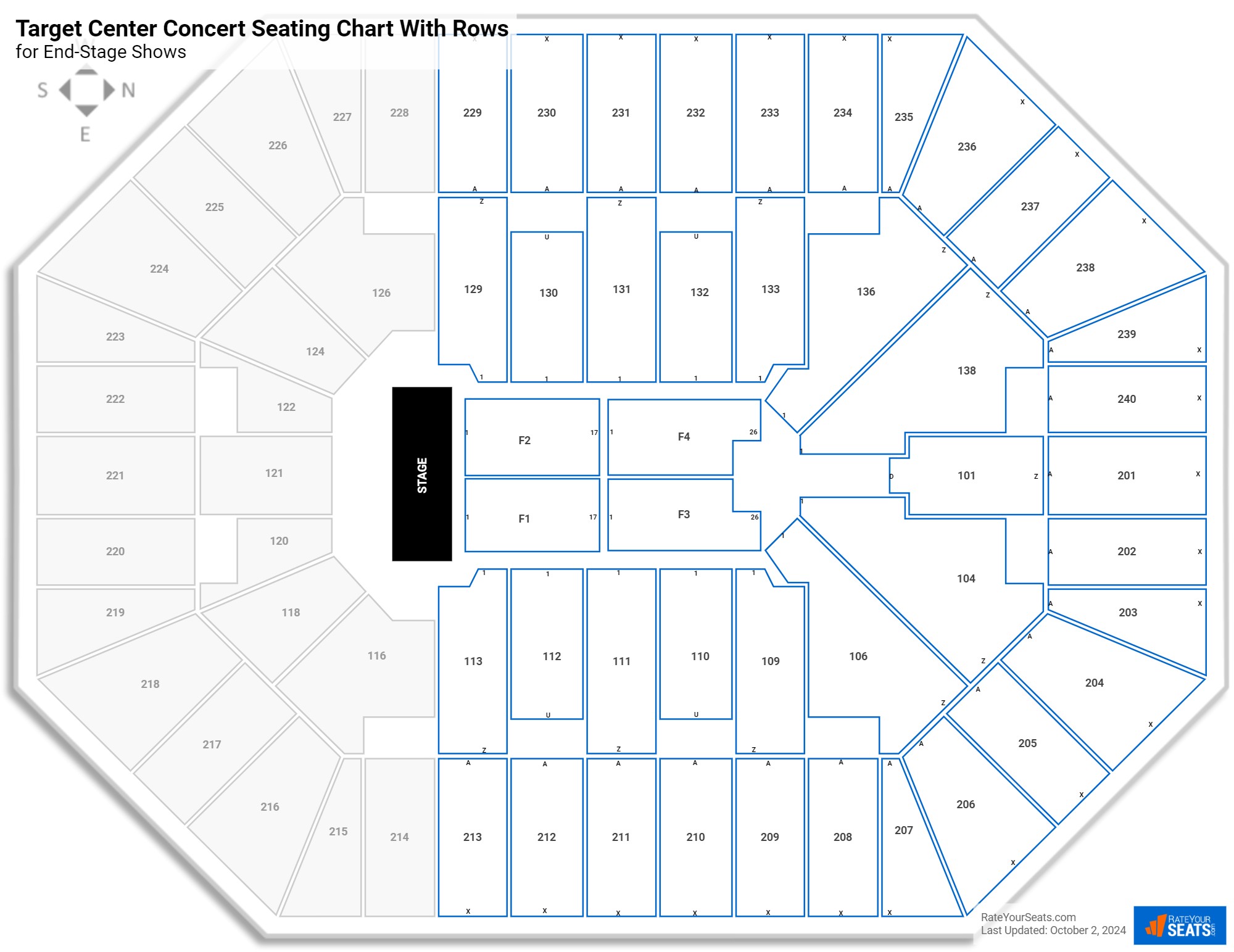 Target Center seating chart with rows concert