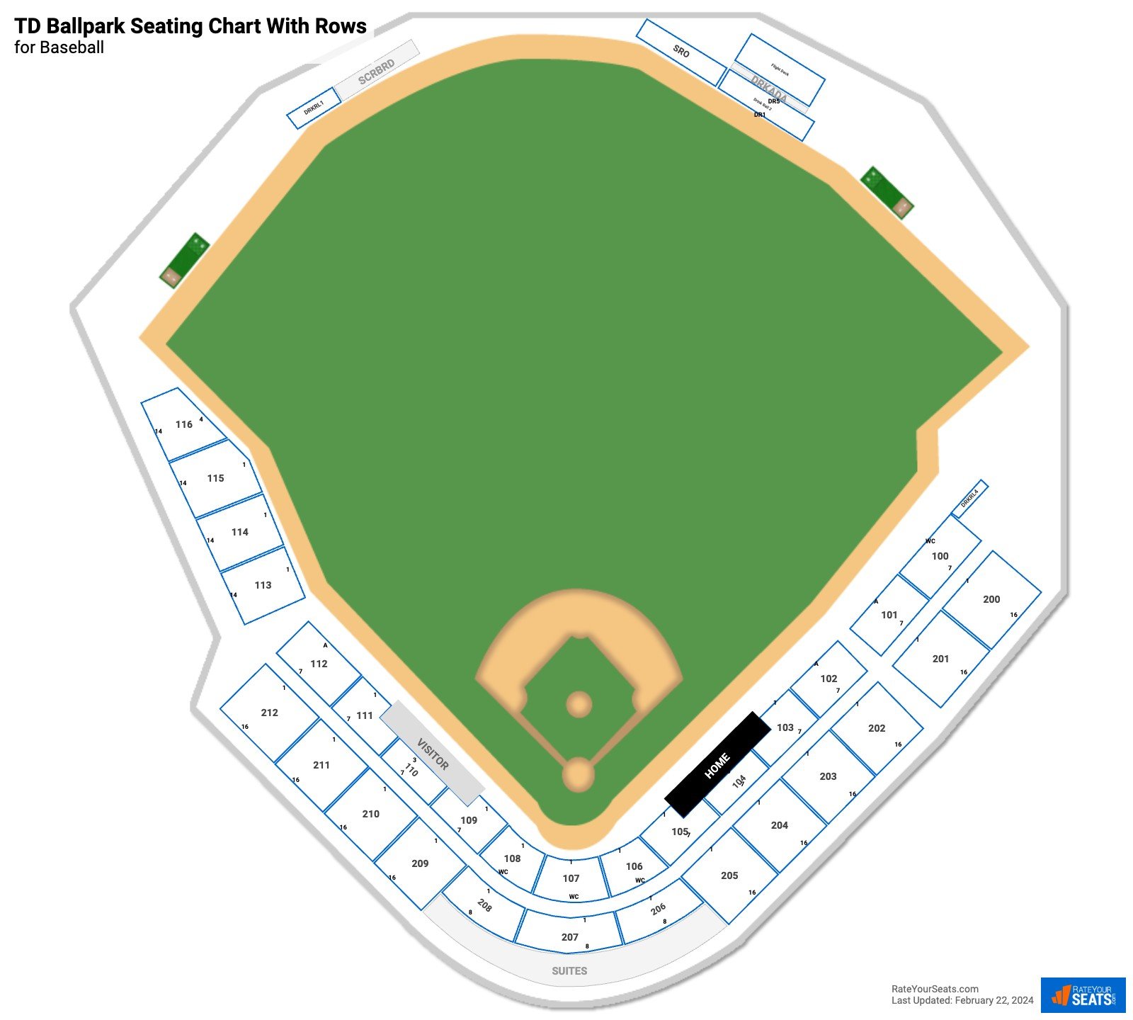 TD Ballpark seating chart with row numbers