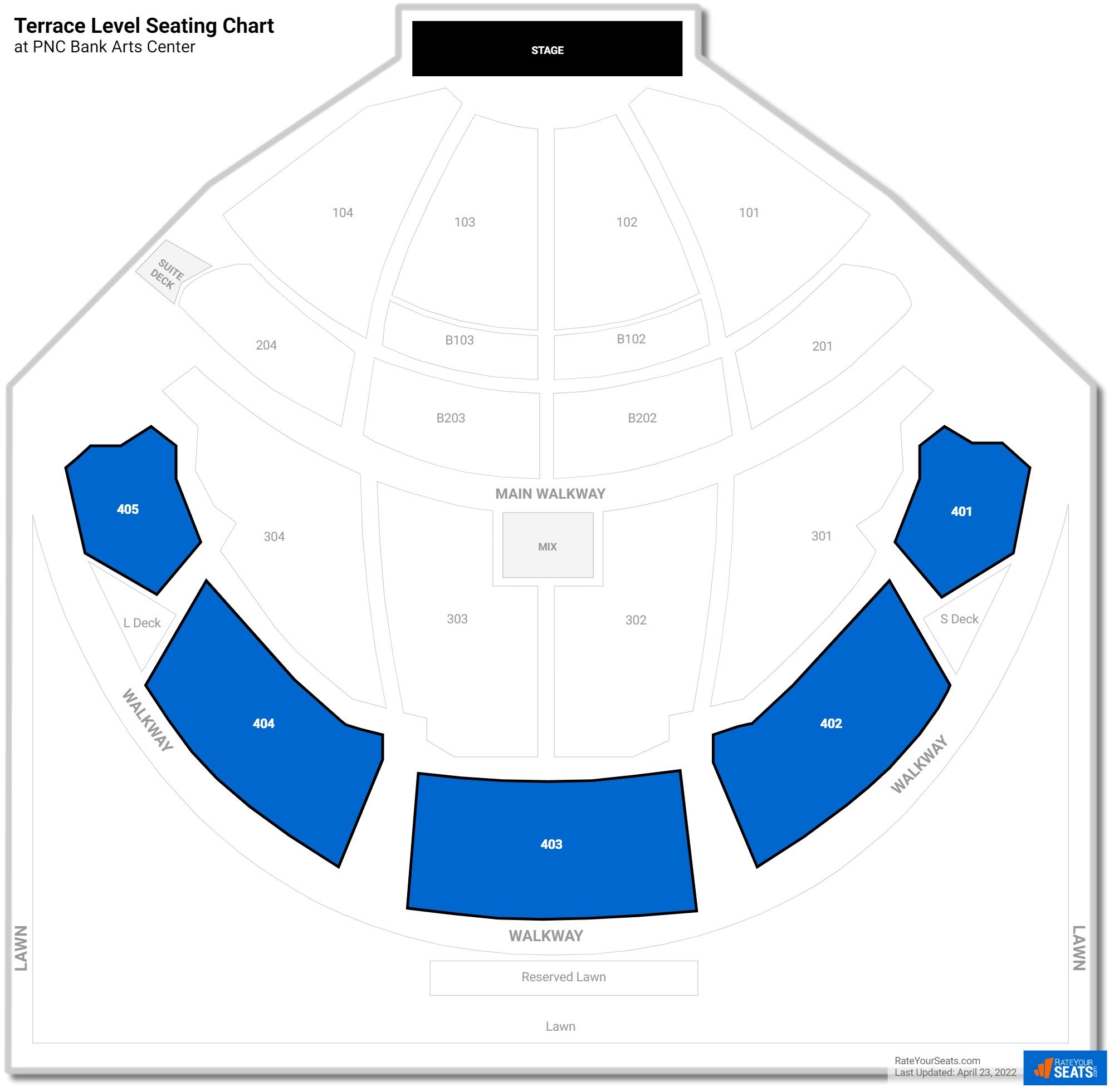 Concert Terrace Level Seating Chart at PNC Bank Arts Center