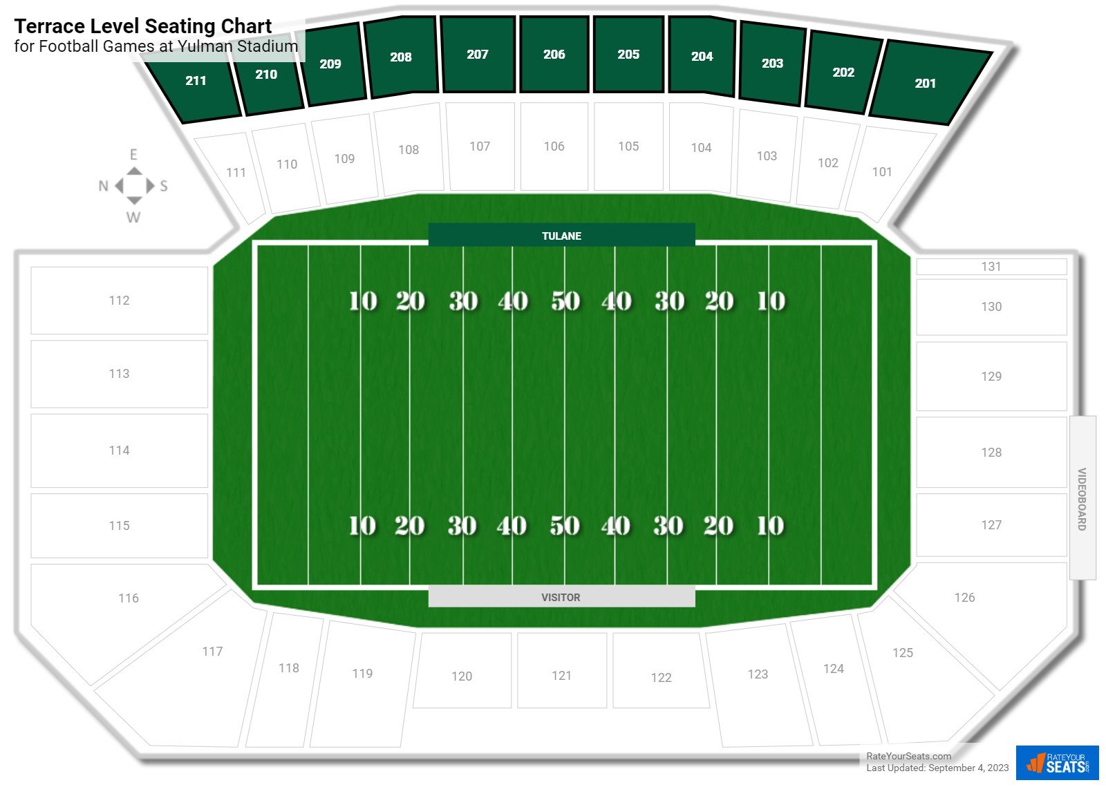 click to enlarge Football Terrace Level Seating Chart at Yulman Stadium
