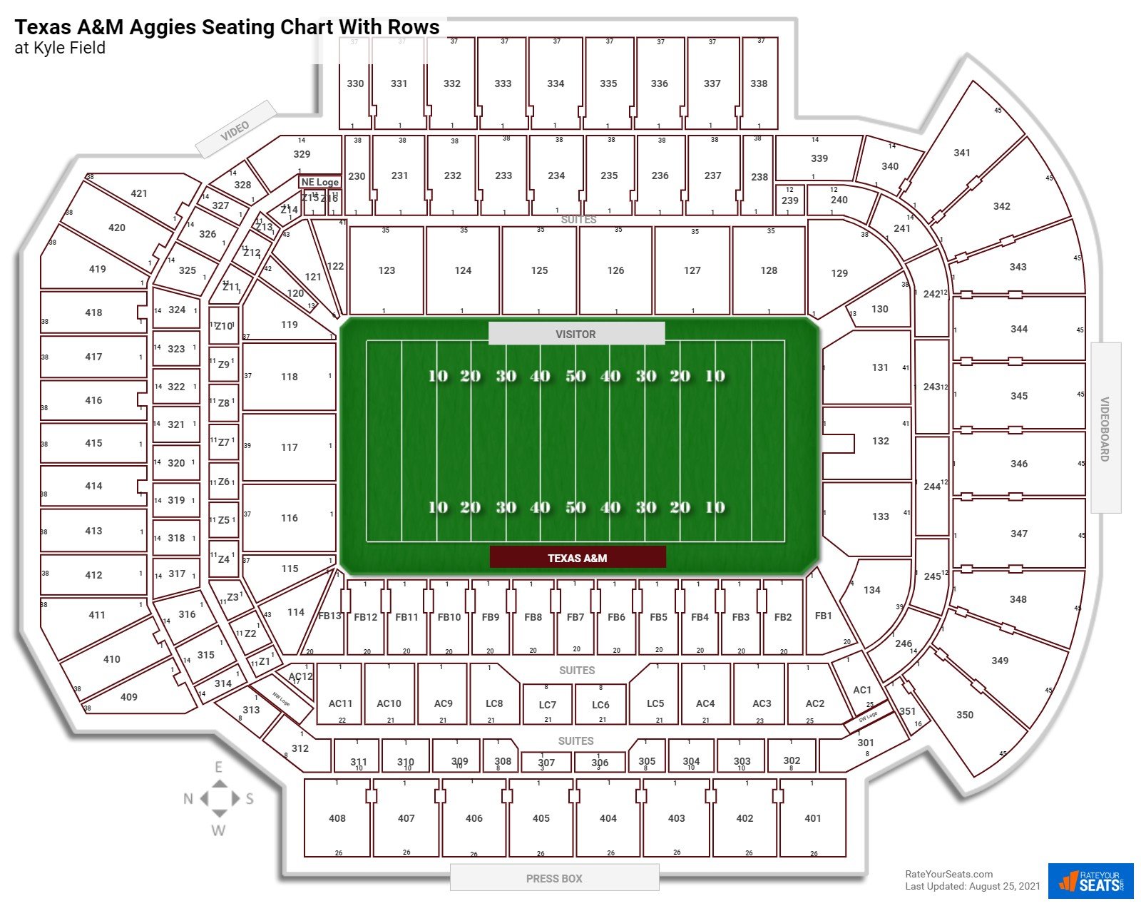 Kyle Field seating chart with row numbers