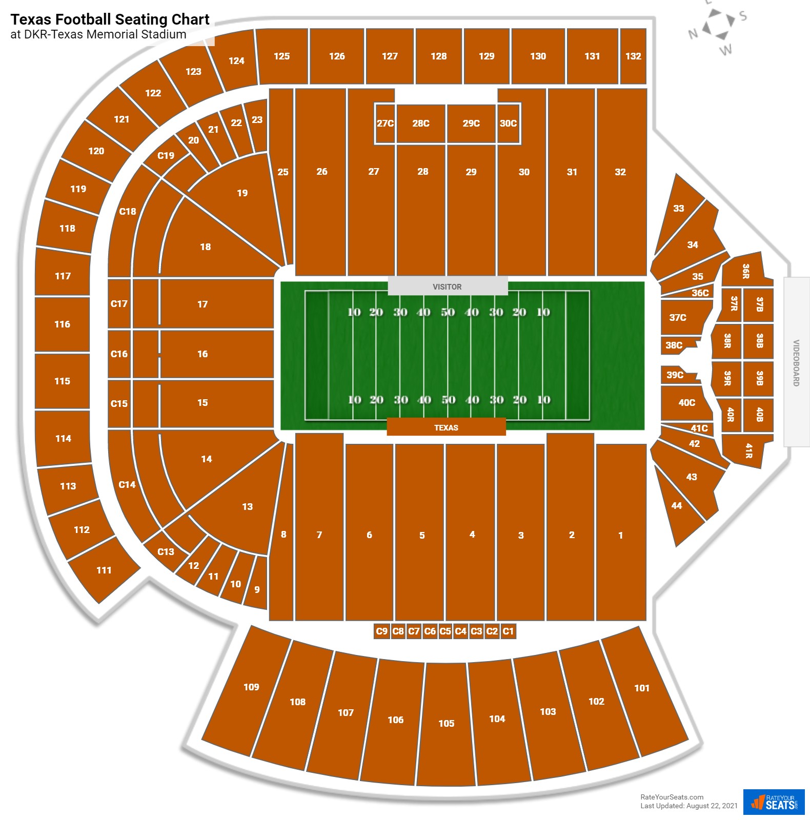Darrell royal stadium seat map