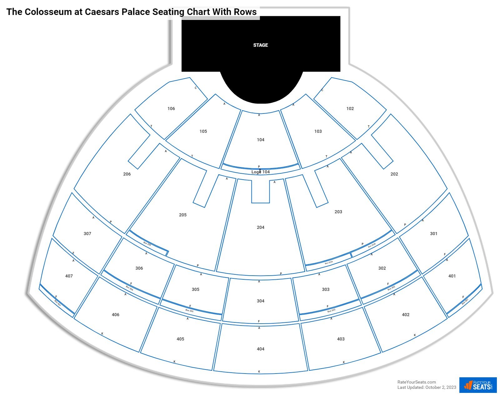 The Colosseum at Caesars Palace seating chart with row numbers