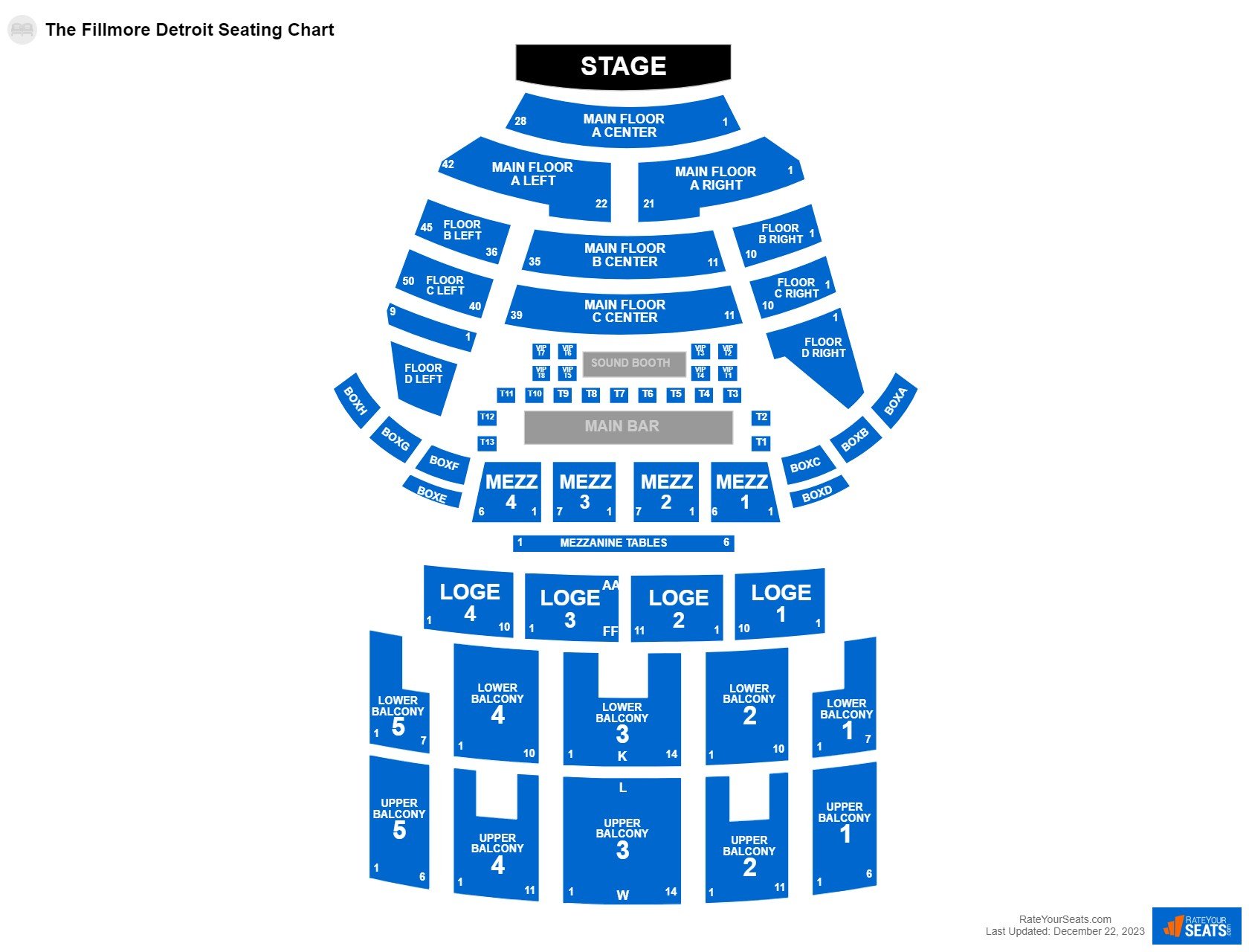 Comedy seating chart at The Fillmore Detroit