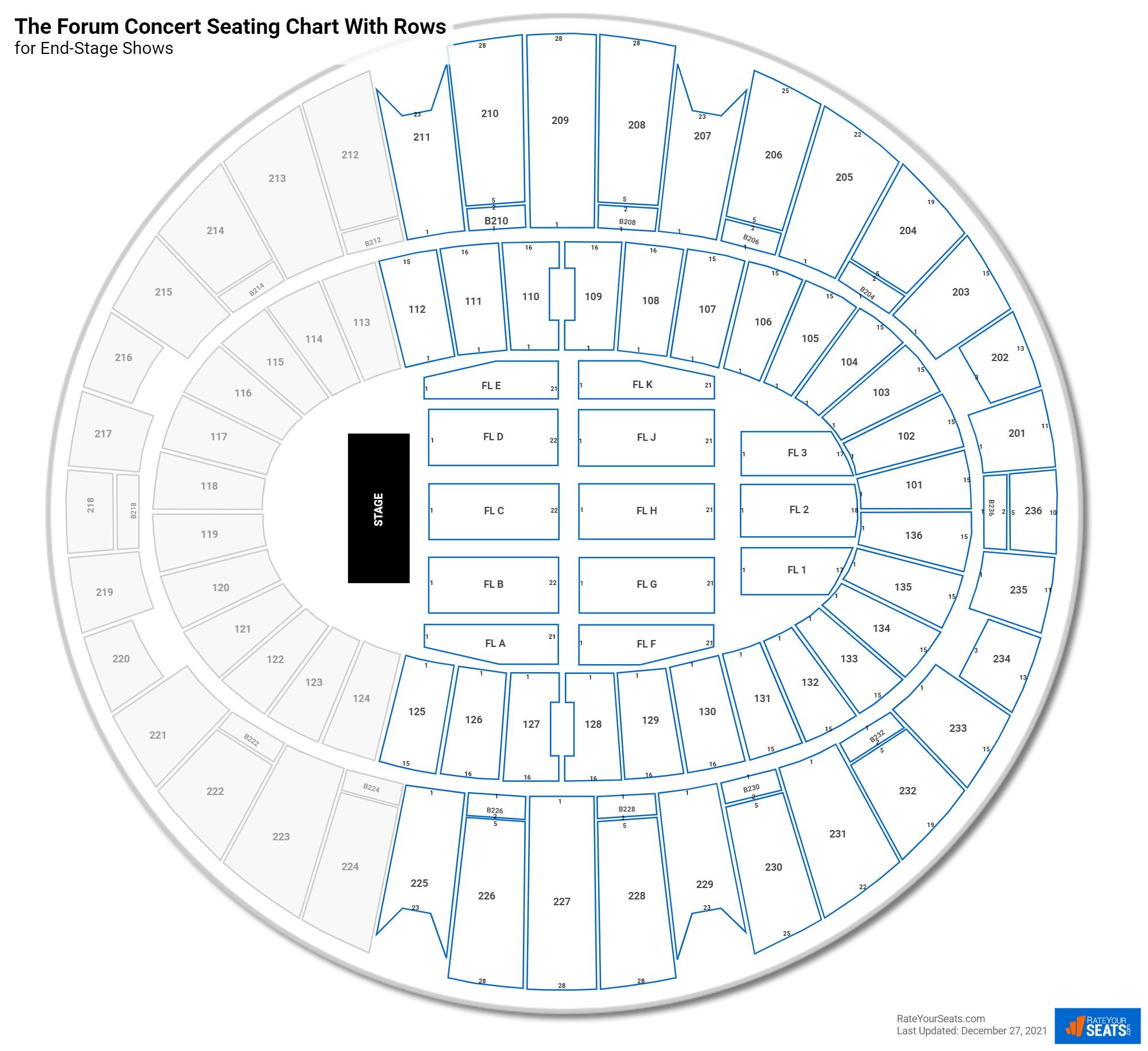 Kia Forum seating chart with row numbers