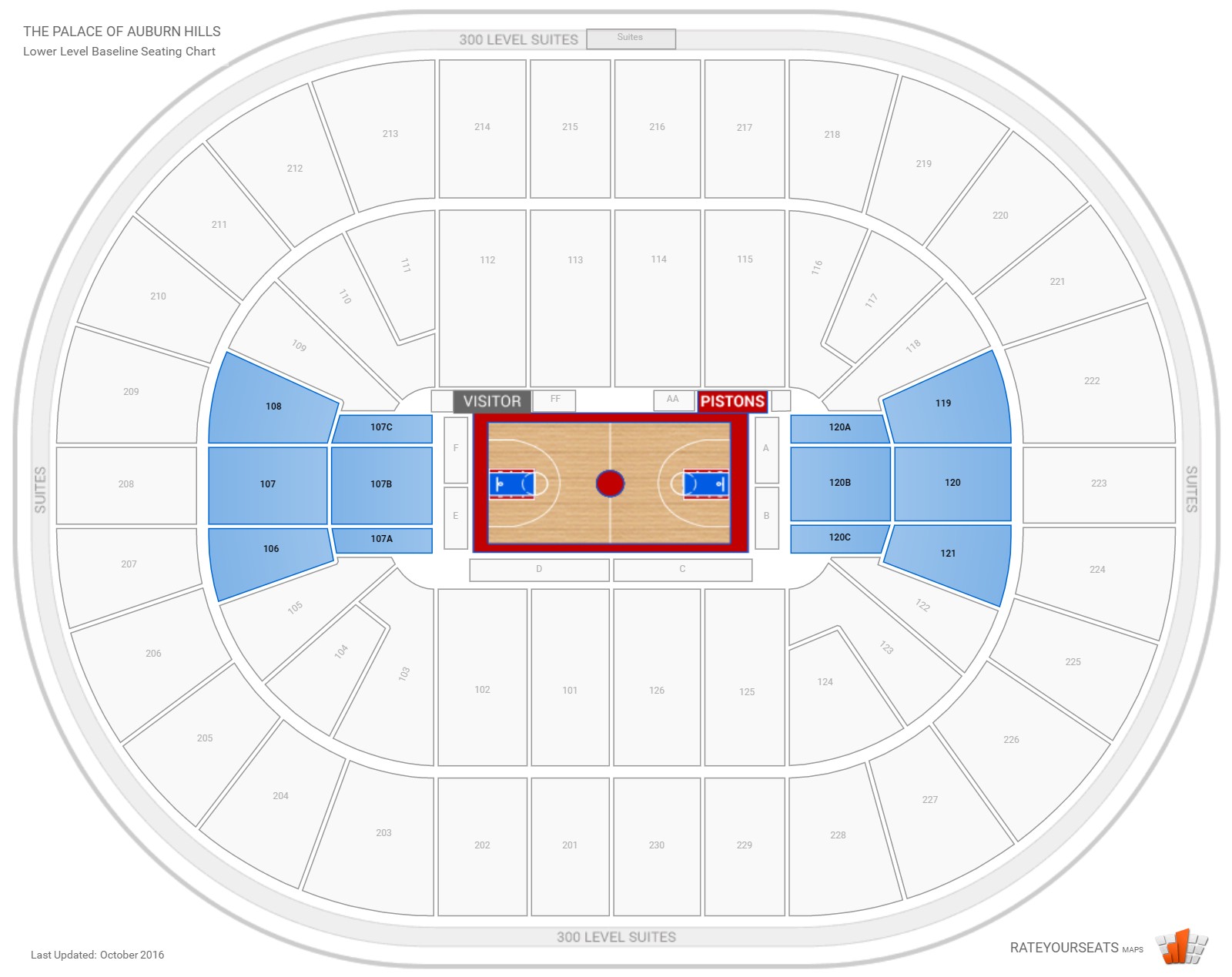 lower level baseline the palace of auburn hills the palace of auburn hills mi seating chart