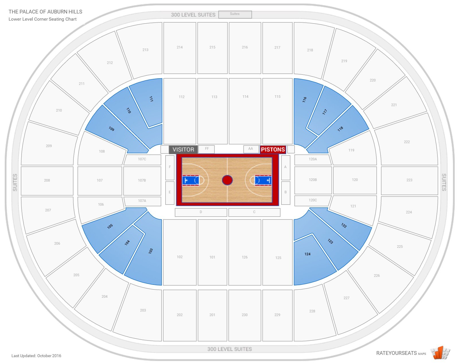 lower level corner the palace of auburn hills basketball the palace of auburn hills mi seating chart