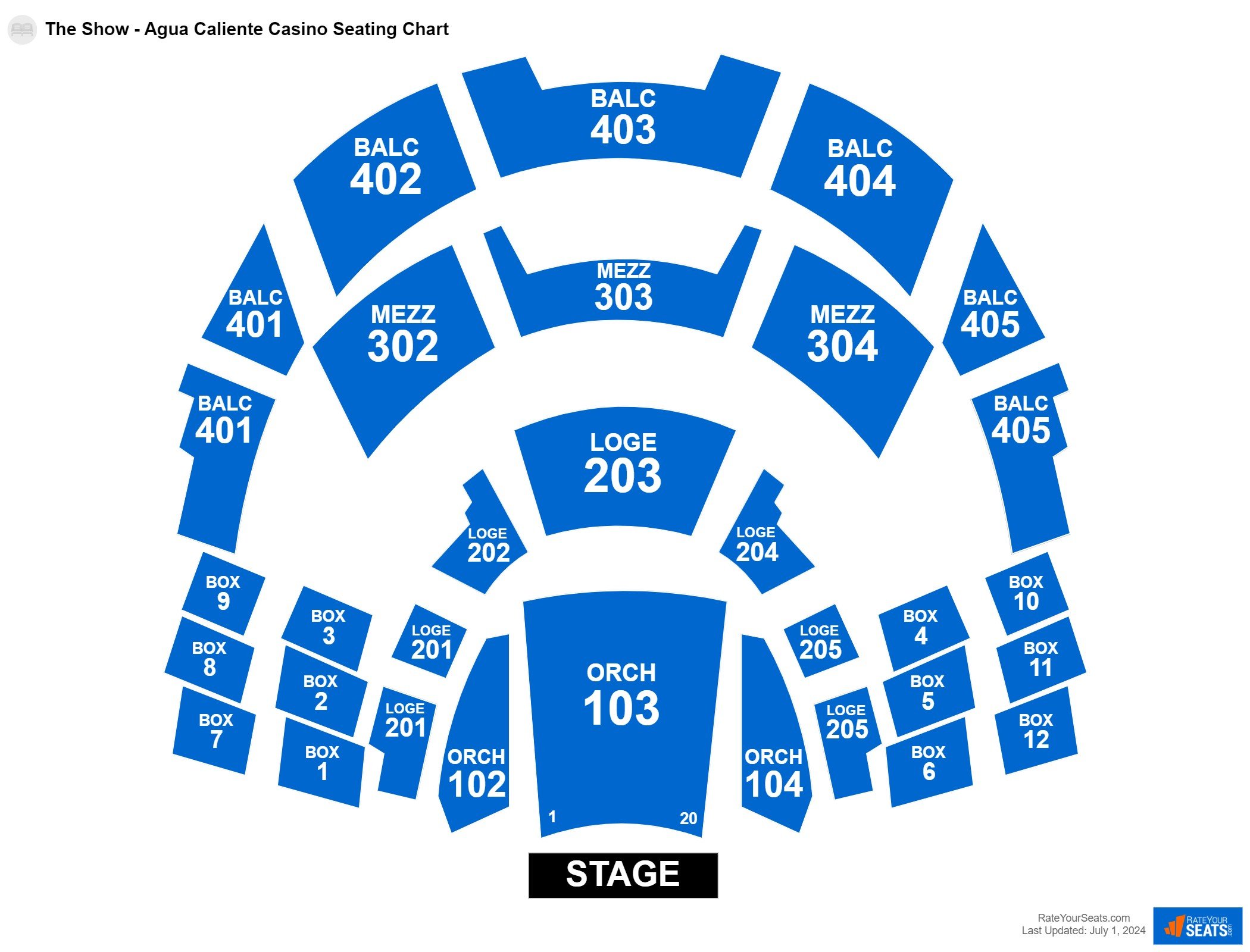 Interactive seating chart Comedy seating chart at The Show - Agua Caliente Casino