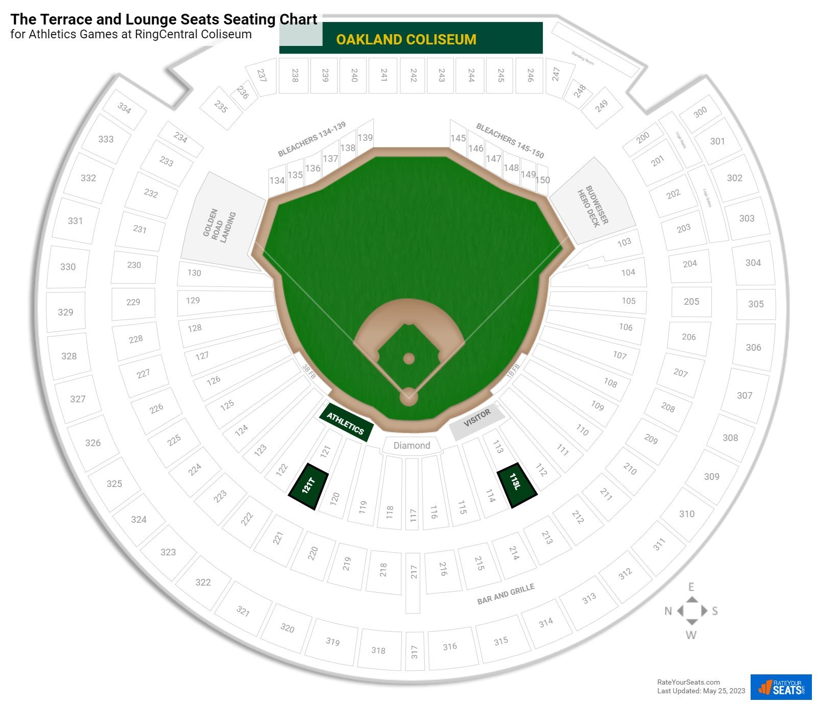 click to enlarge Athletics The Terrace and Lounge Seats Seating Chart at RingCentral Coliseum