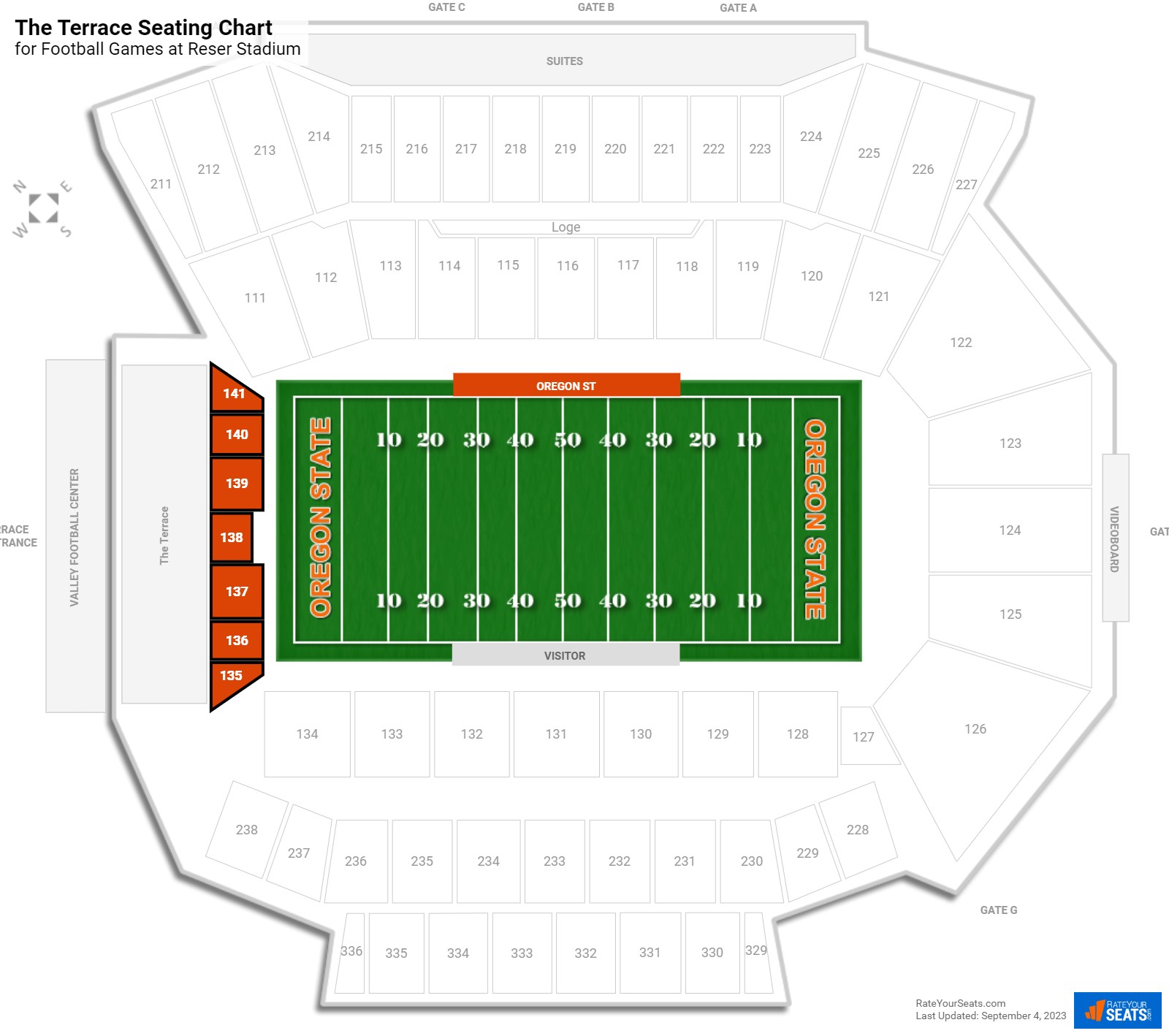 Football The Terrace Seating Chart at Reser Stadium