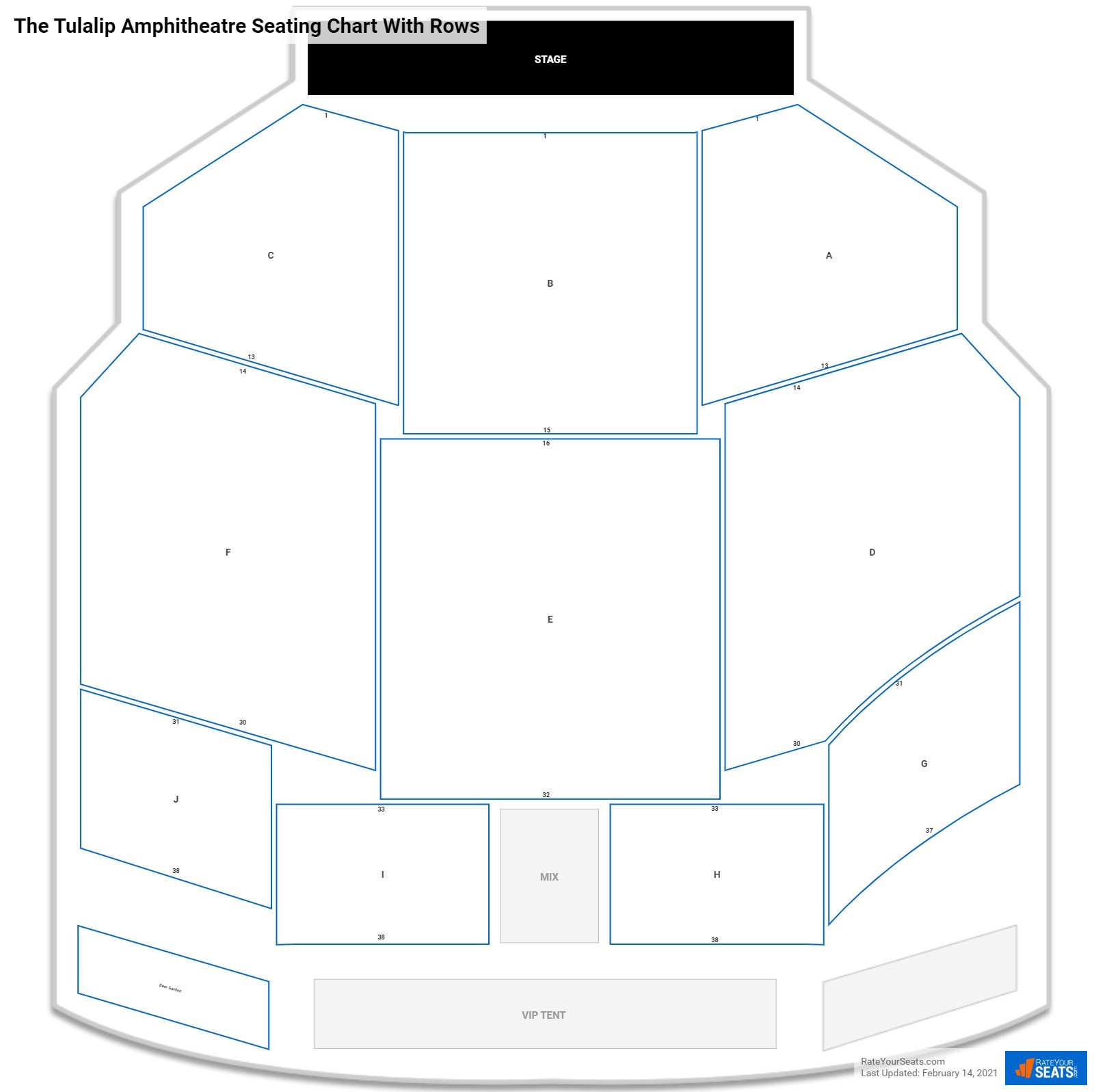 The Tulalip Amphitheatre seating chart with rows
