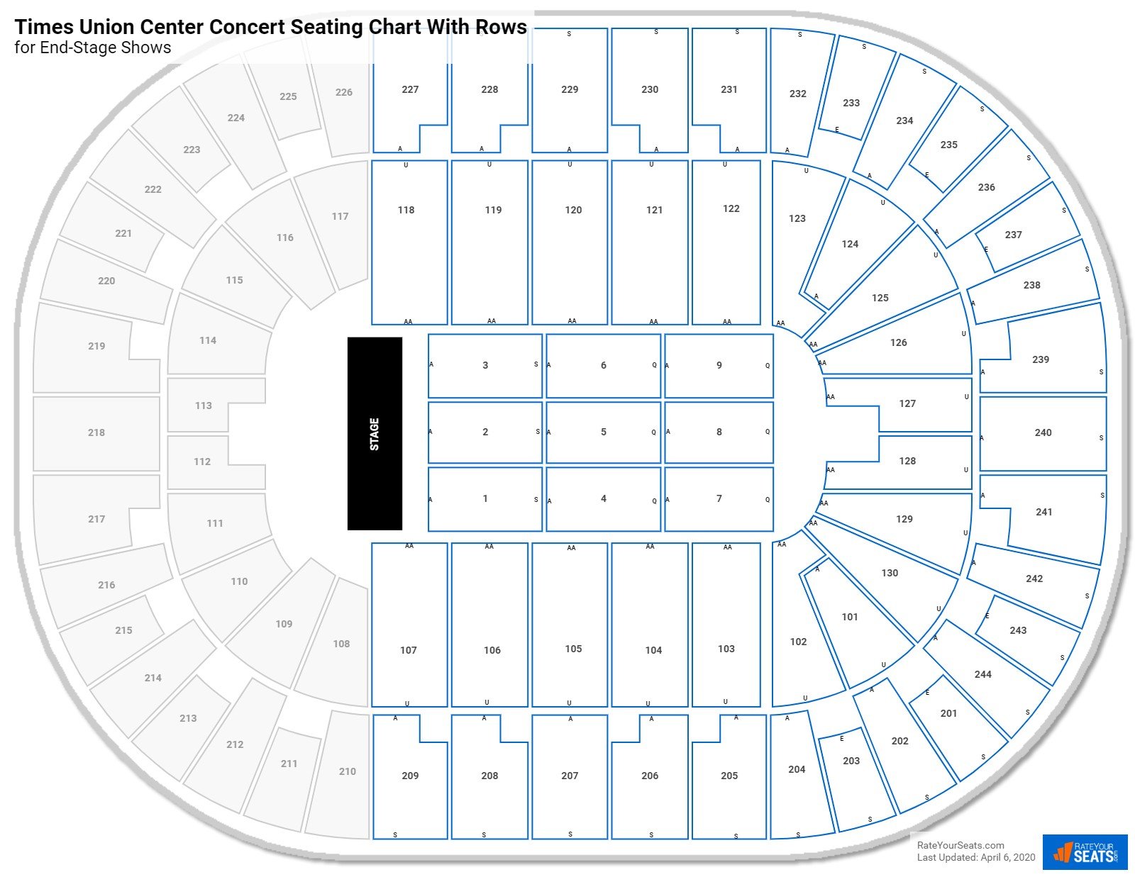 MVP Arena seating chart with row numbers
