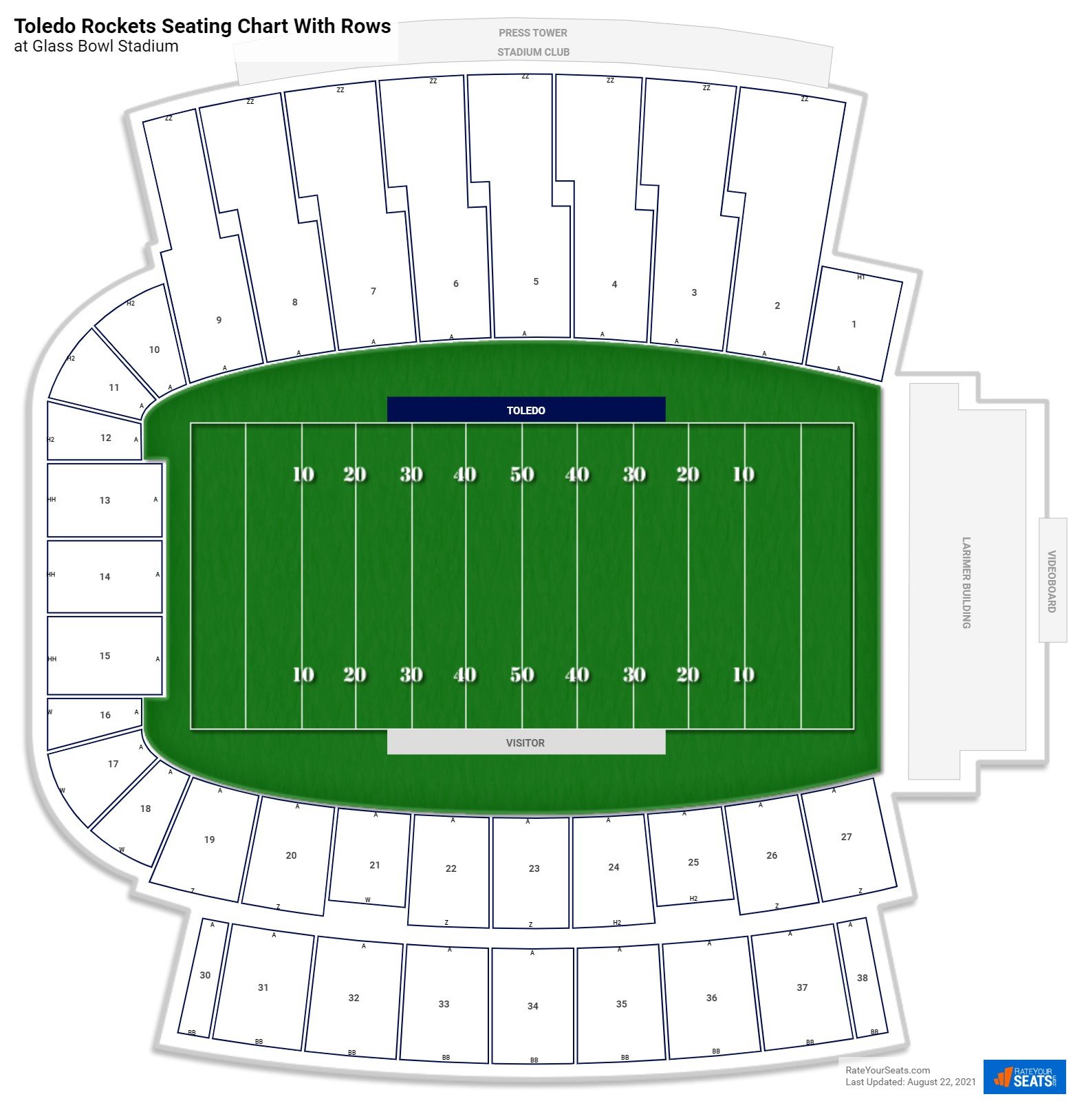 Glass Bowl Stadium seating chart with row numbers